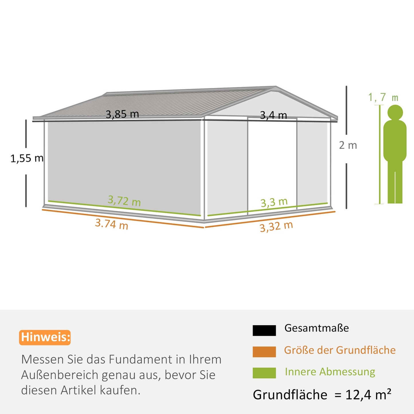 Garden shed, weatherproof steel, 12.4 m², sliding door