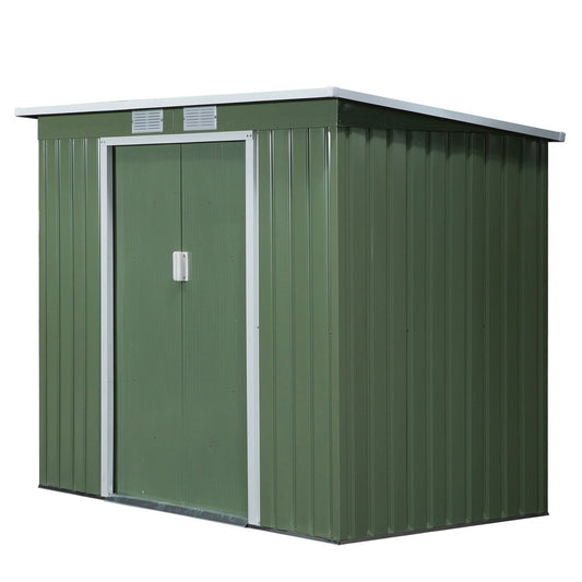 Garden shed in green steel - weatherproof with ventilation and door