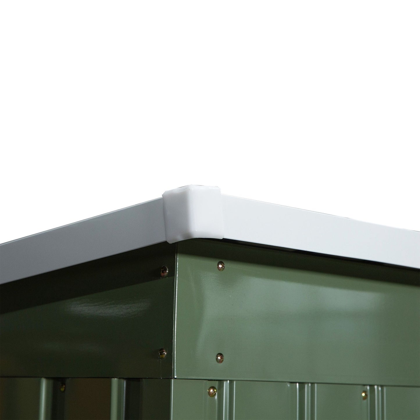 Garden shed in green steel - weatherproof with ventilation and door
