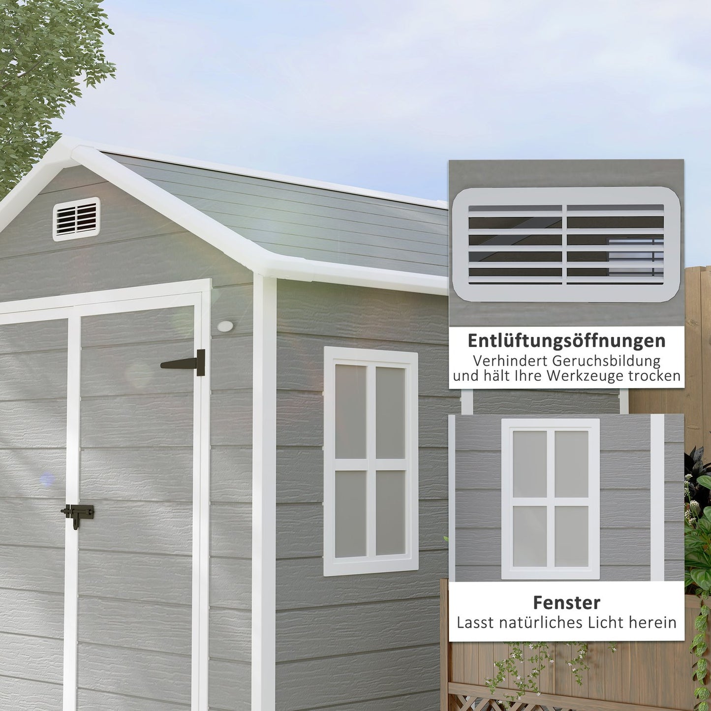 Waterproof tool shed in aluminum with floor and lockable door