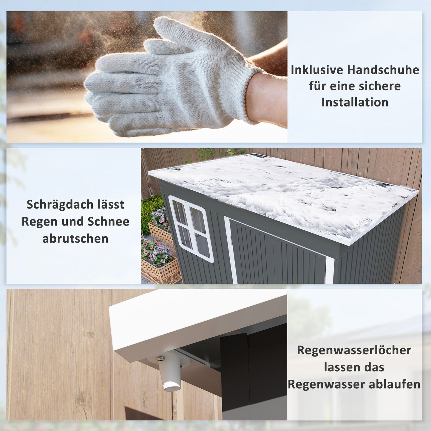 Garden tool shed in steel, 260x177x190 cm, Lockable door