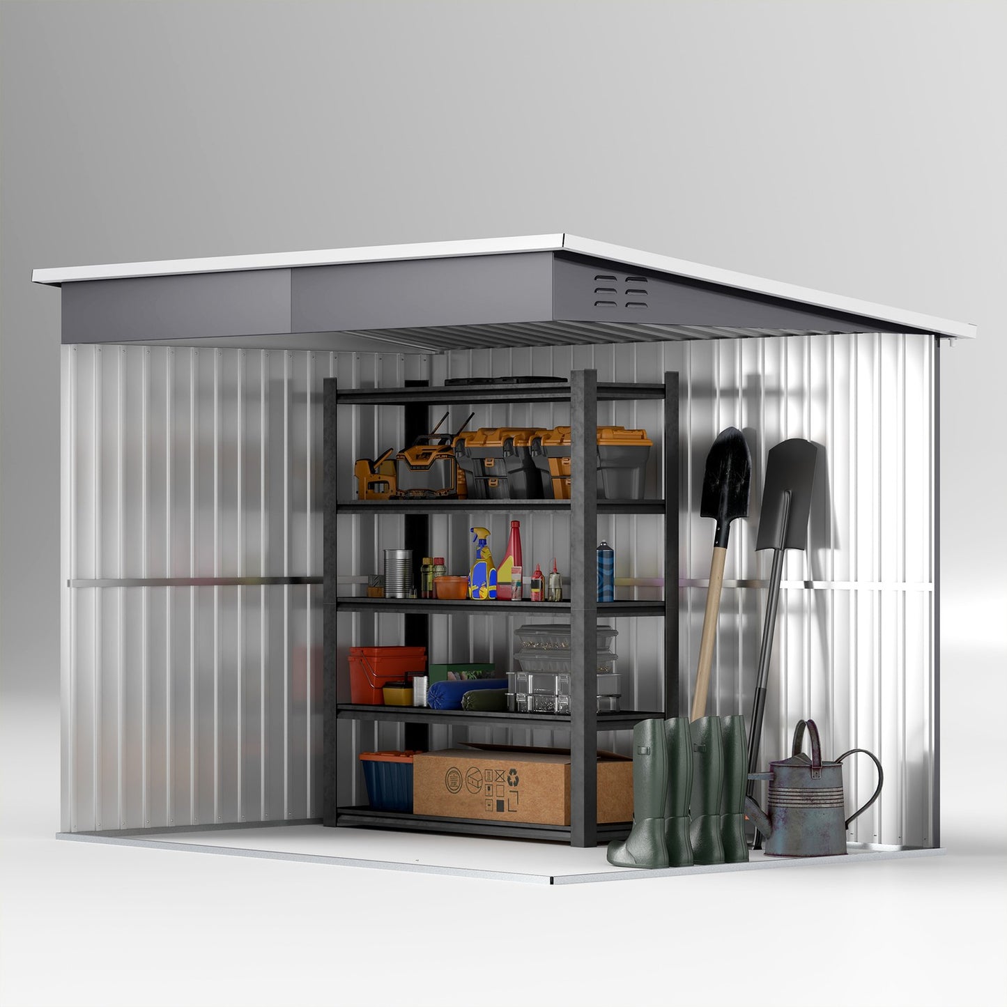 Garden tool shed in steel, 260x177x190 cm, Lockable door
