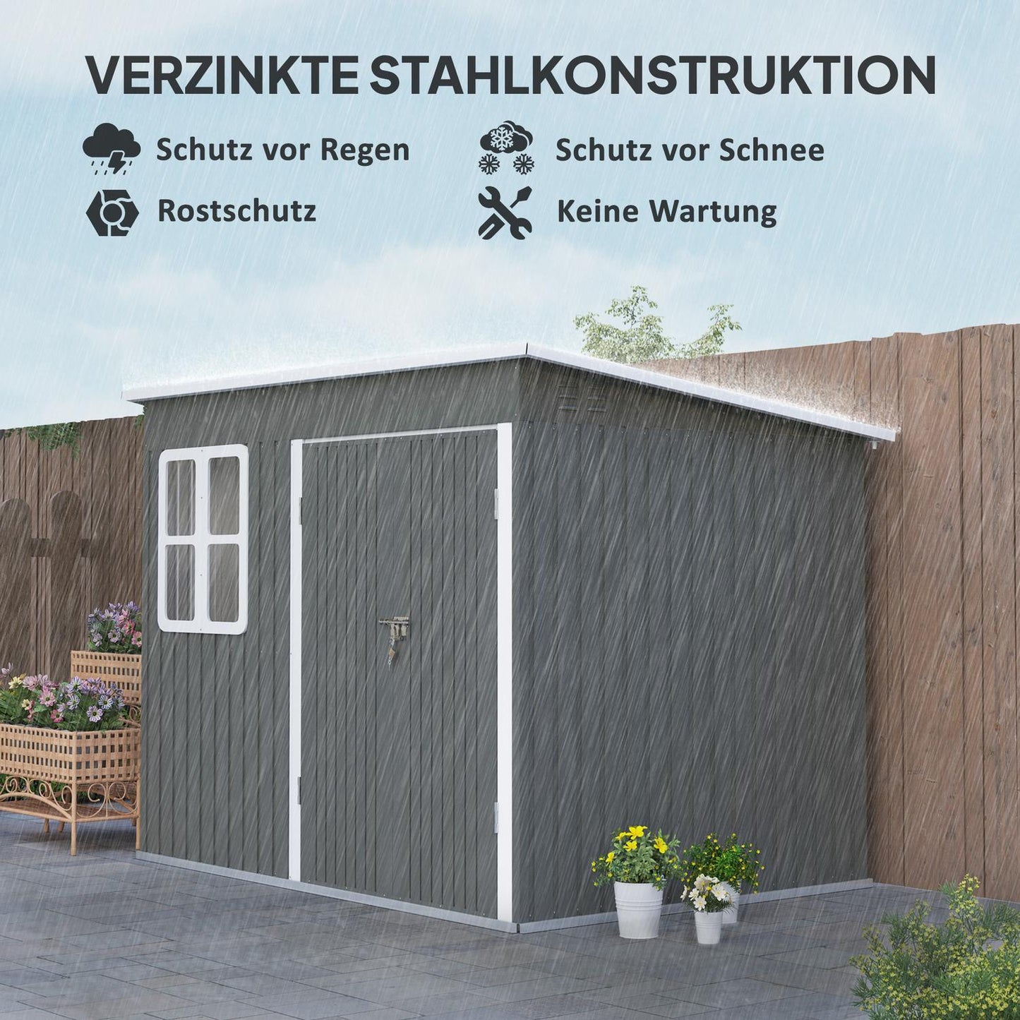 Garden tool shed in steel, 260x177x190 cm, Lockable door