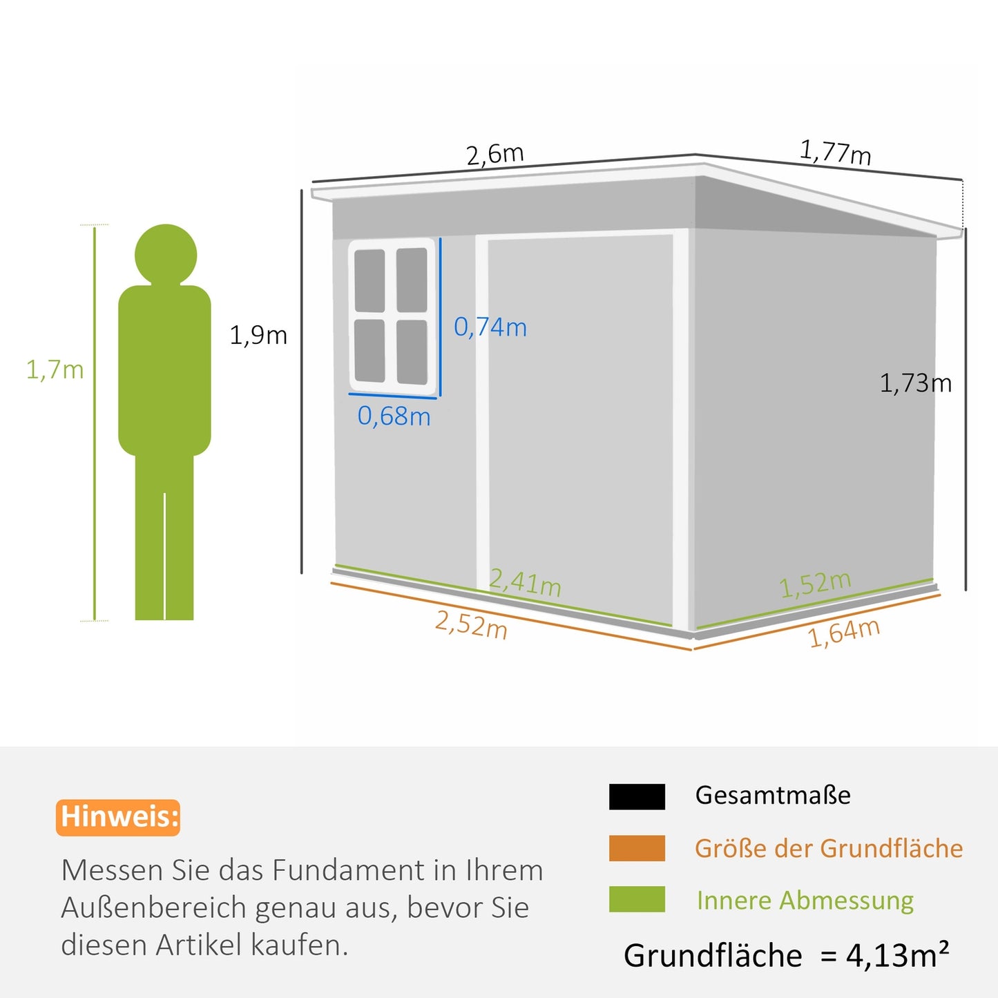 Garden tool shed in steel, 260x177x190 cm, Lockable door