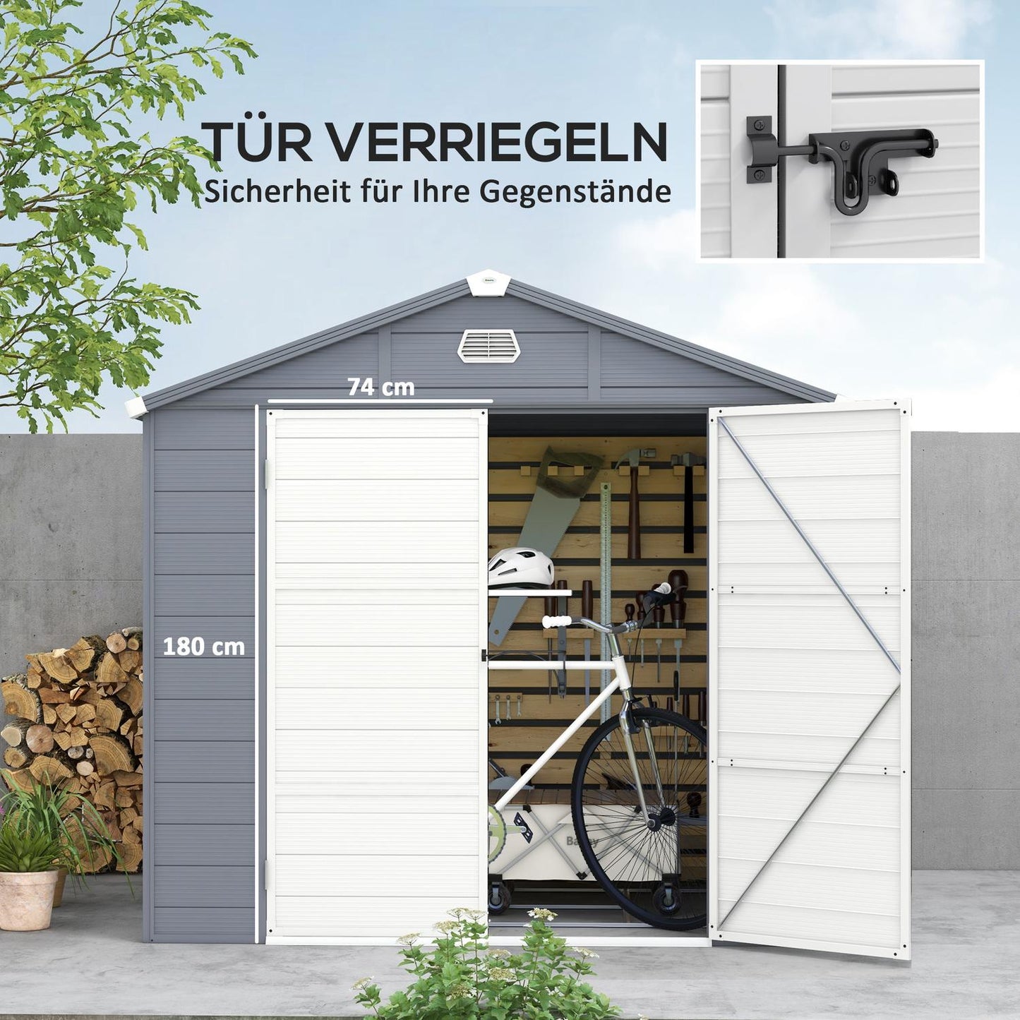 Garden tool shed, aluminium, lockable, 4.1 m³, grey