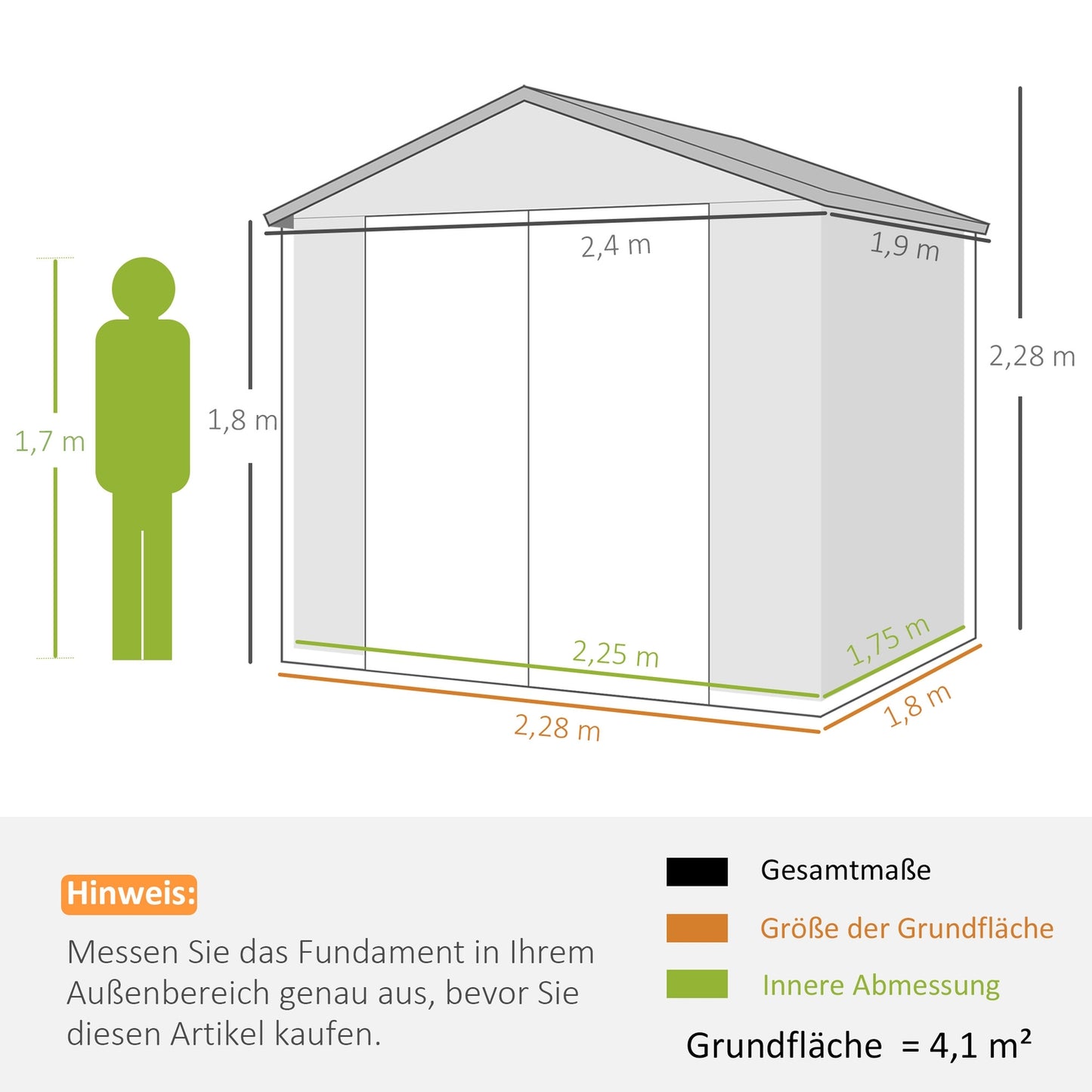 Garden tool shed, aluminium, lockable, 4.1 m³, grey