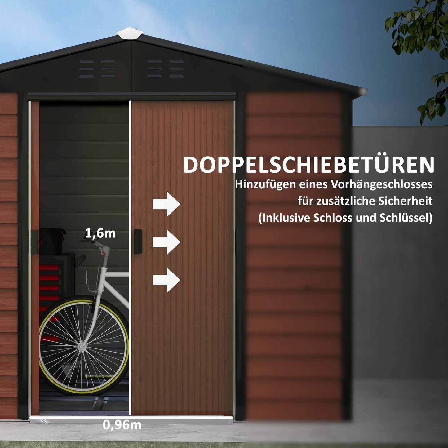 Weather-resistant teak steel Garden shed, 4.4m², sliding door