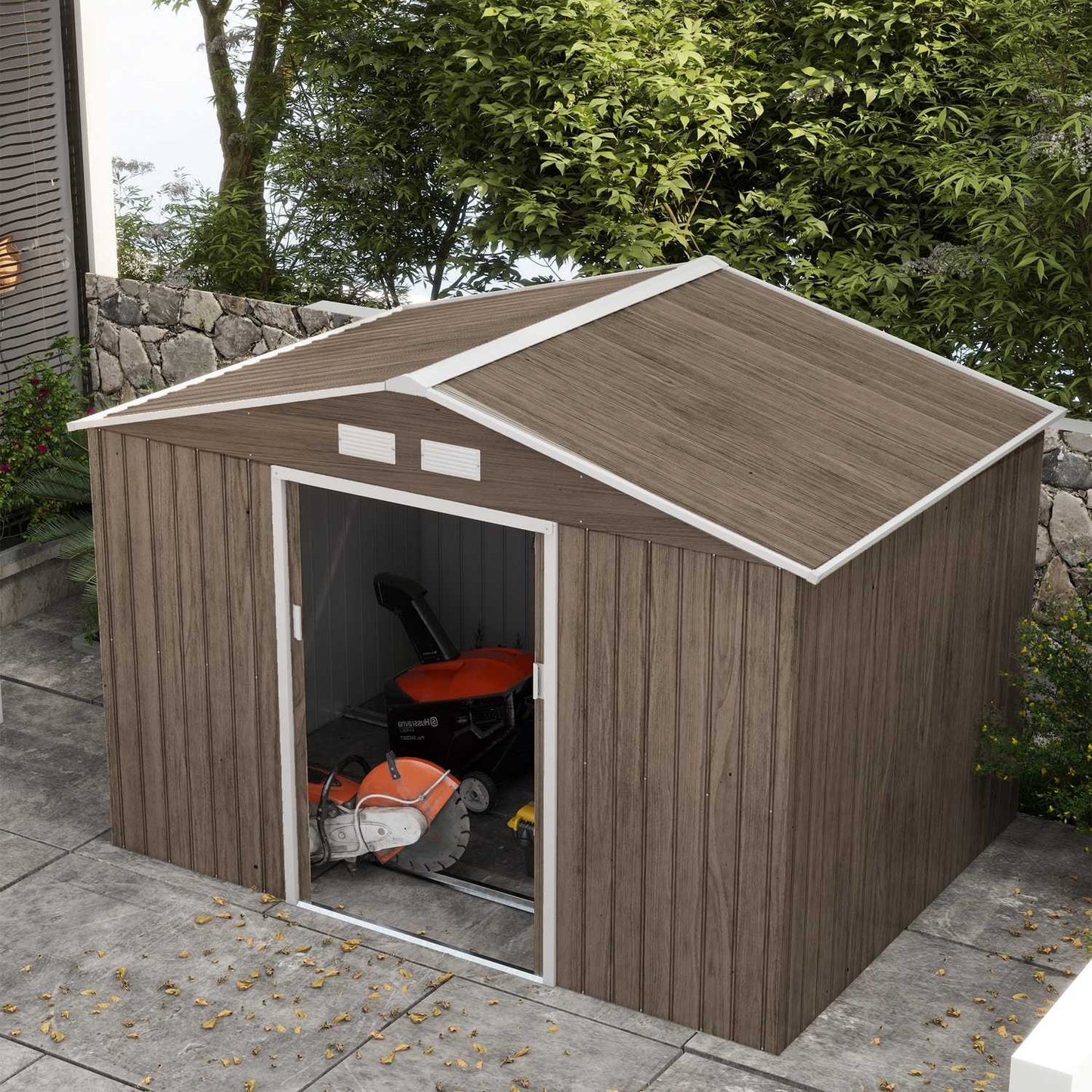Galvanized steel garden shed 4.9 m², weatherproof, light brown