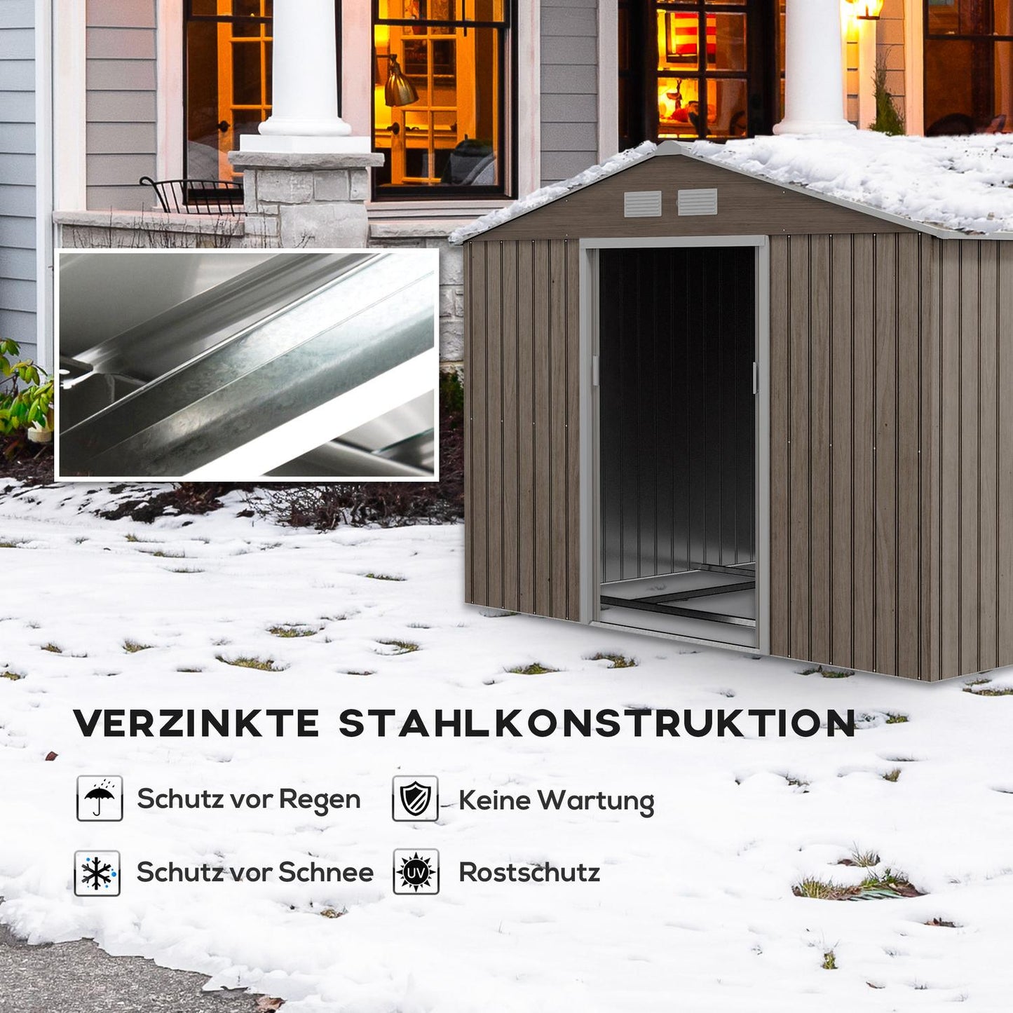Galvanized steel garden shed 4.9 m², weatherproof, light brown