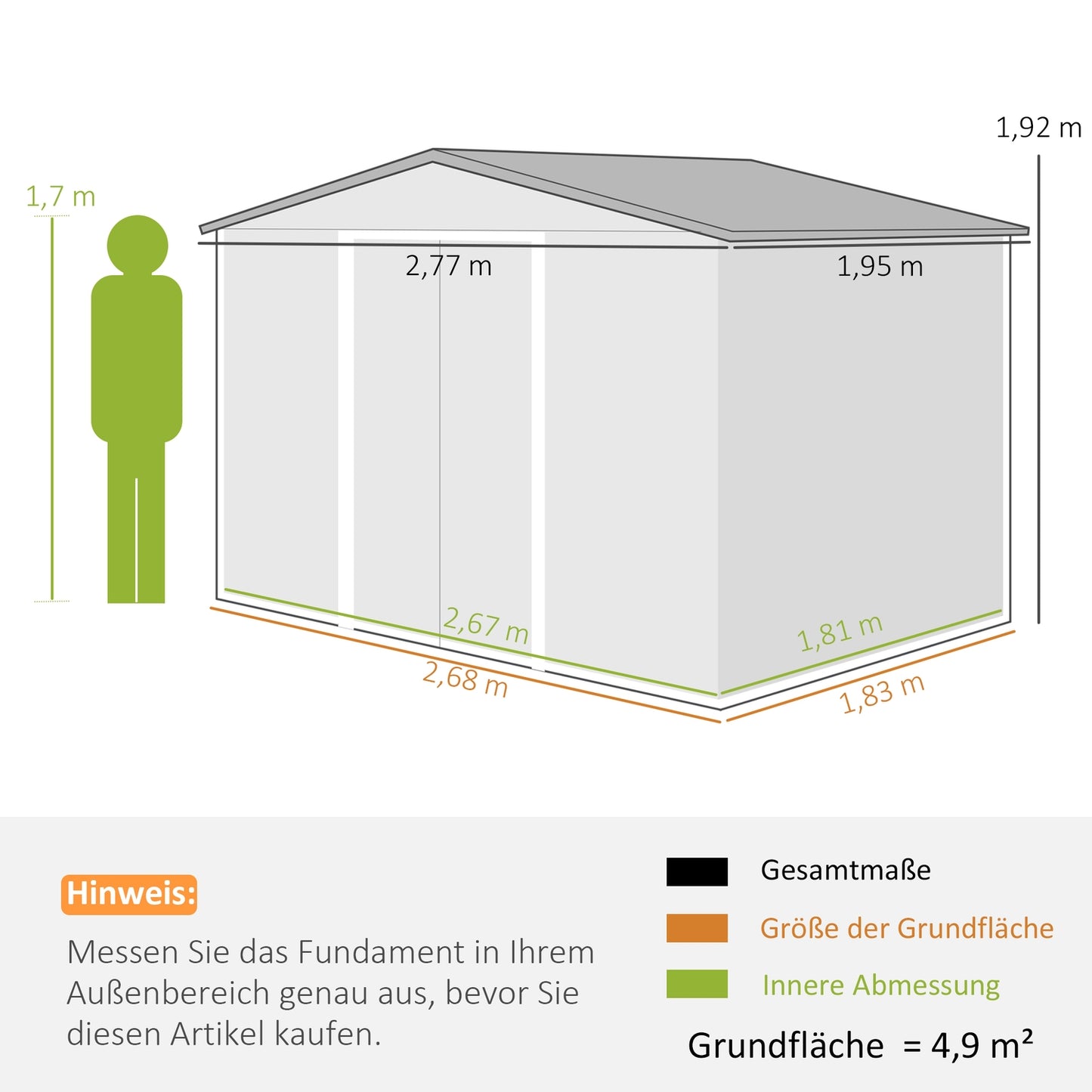 Galvanized steel garden shed 4.9 m², weatherproof, light brown