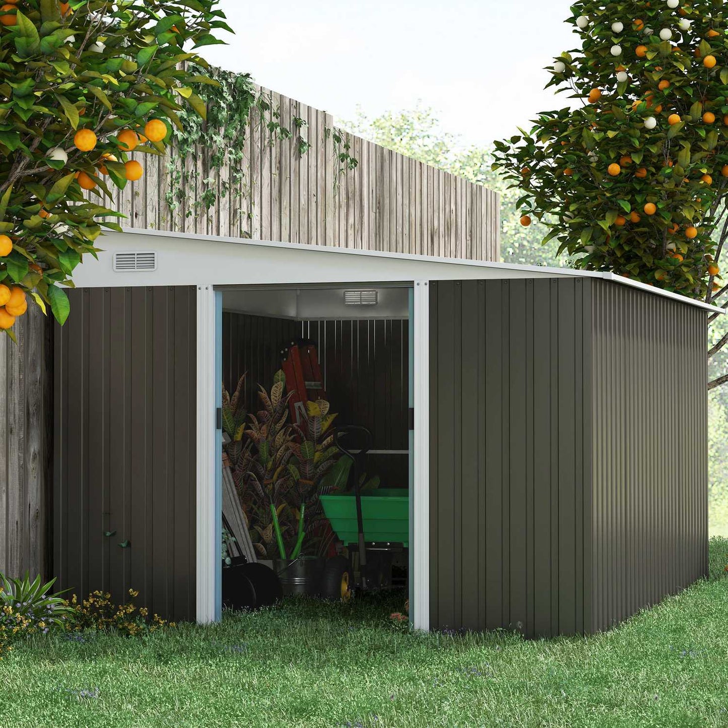Steel garden shed with roof, sliding door, 8.9㎡