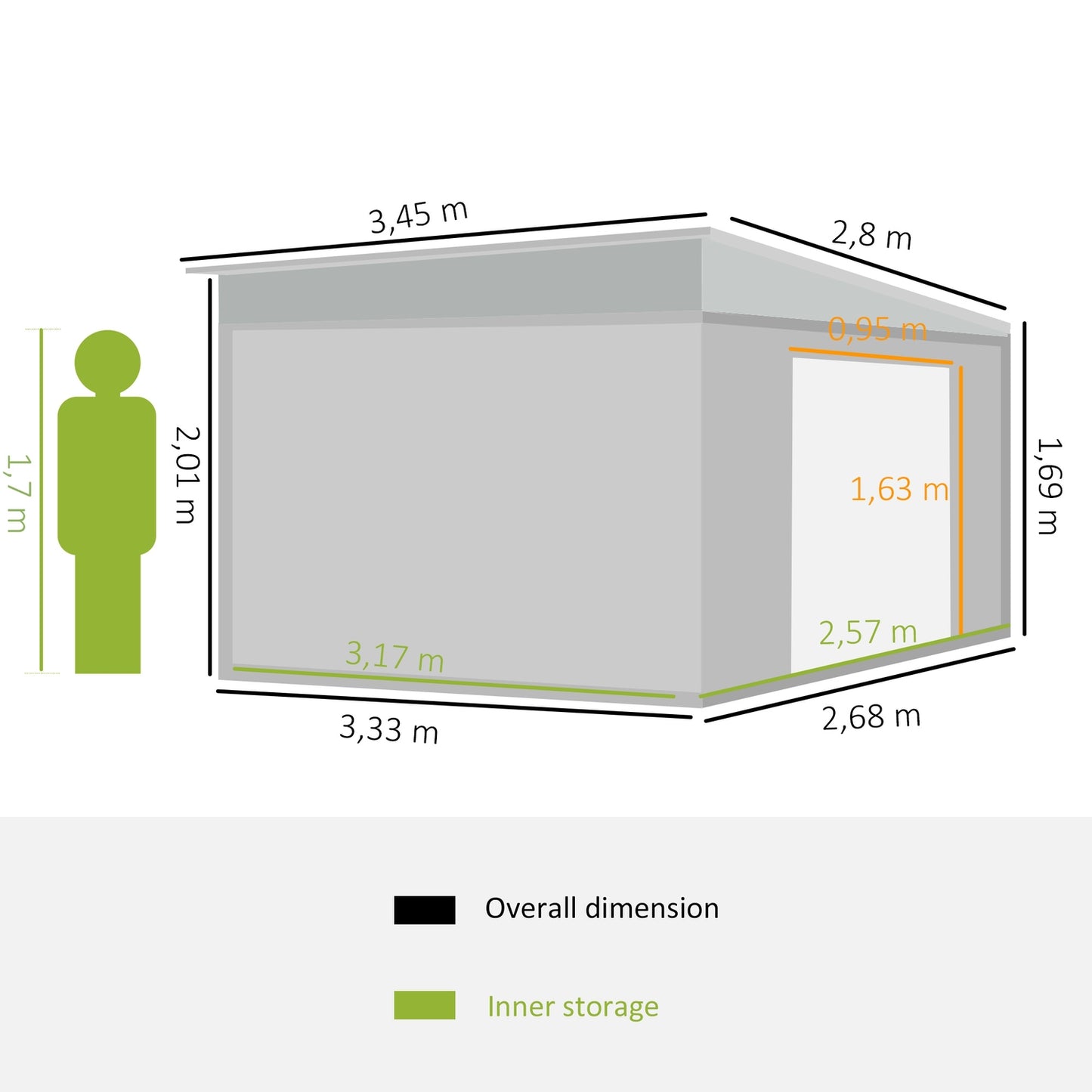 Steel garden shed with roof, sliding door, 8.9㎡