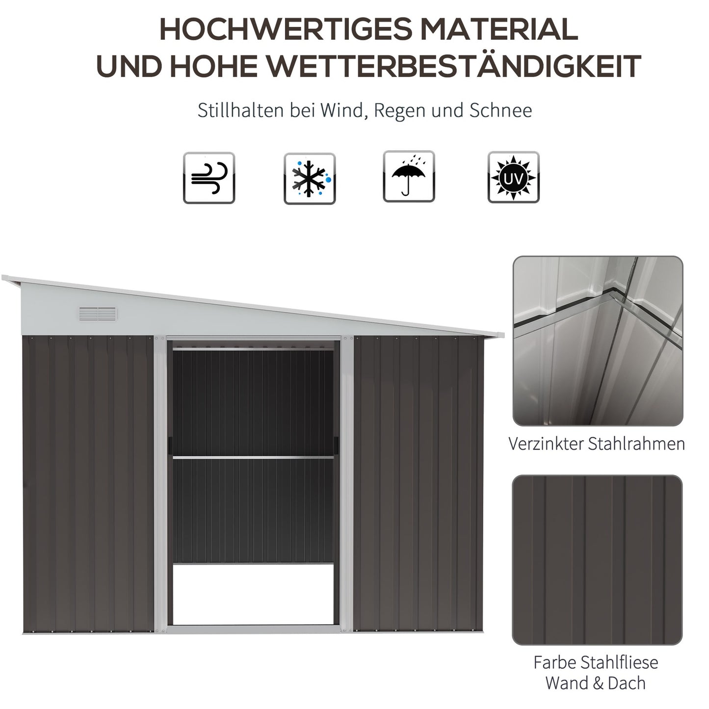 Steel garden shed with roof, sliding door, 8.9㎡