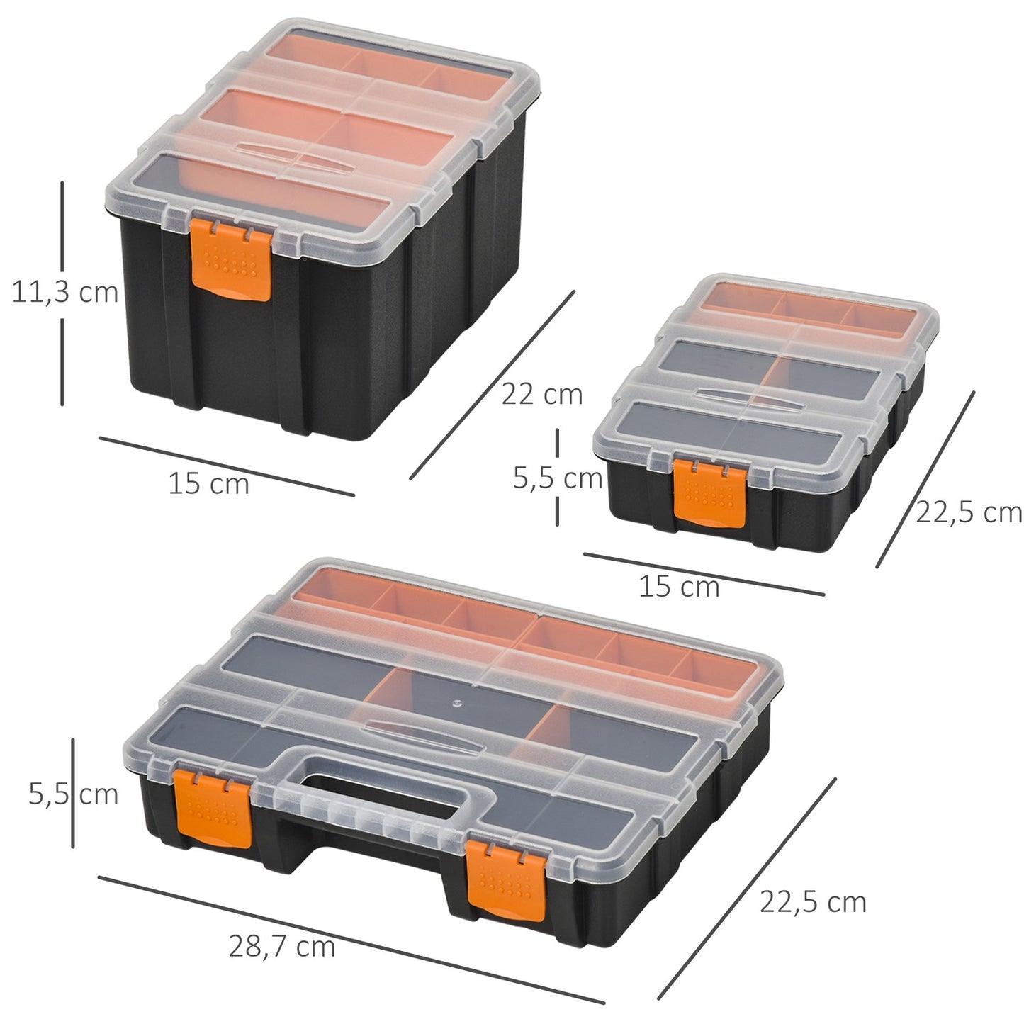 Multifunctional tool storage box, 4-part, plastic, orange/black
