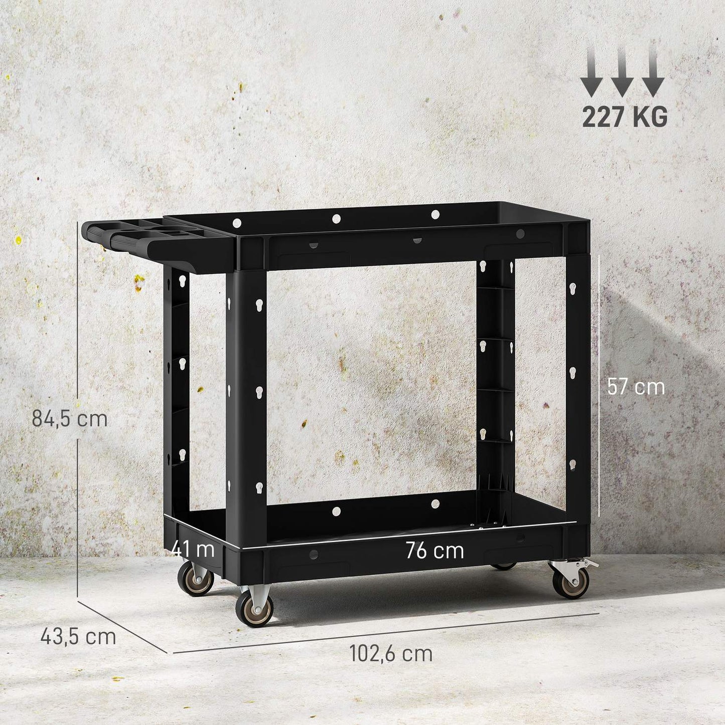 Tool Cart with 2-Tier Shelves, Handle & Wheels