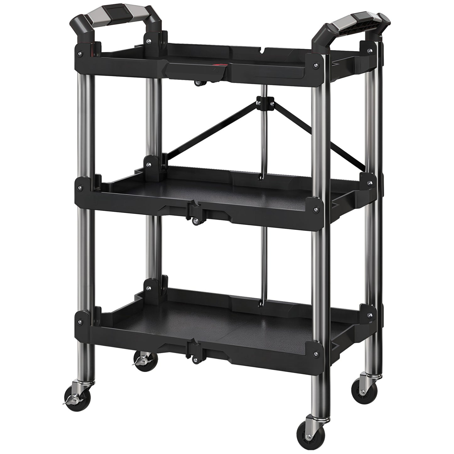 Tool trolley, foldable 3-tier tool cart, plastic, steel, black