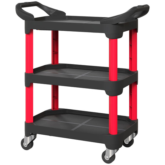 Tool Cart with 3 Shelves, Wheels, Side Handles, Black