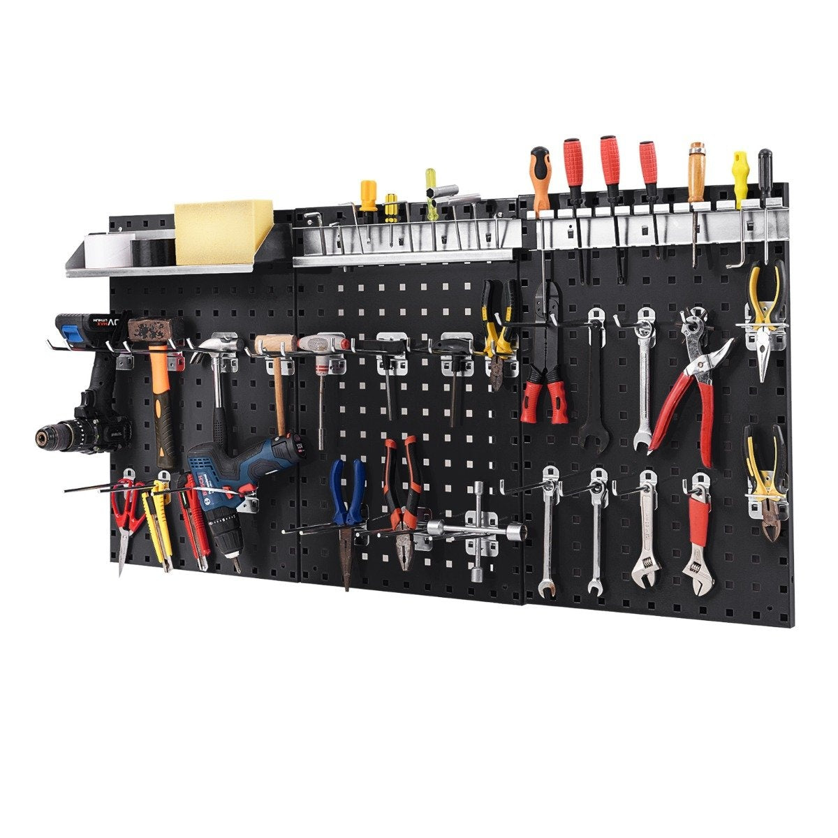 Tool wall tool perforated wall with 3 pegboards &amp; 28 Piece Hanging Accessories Black