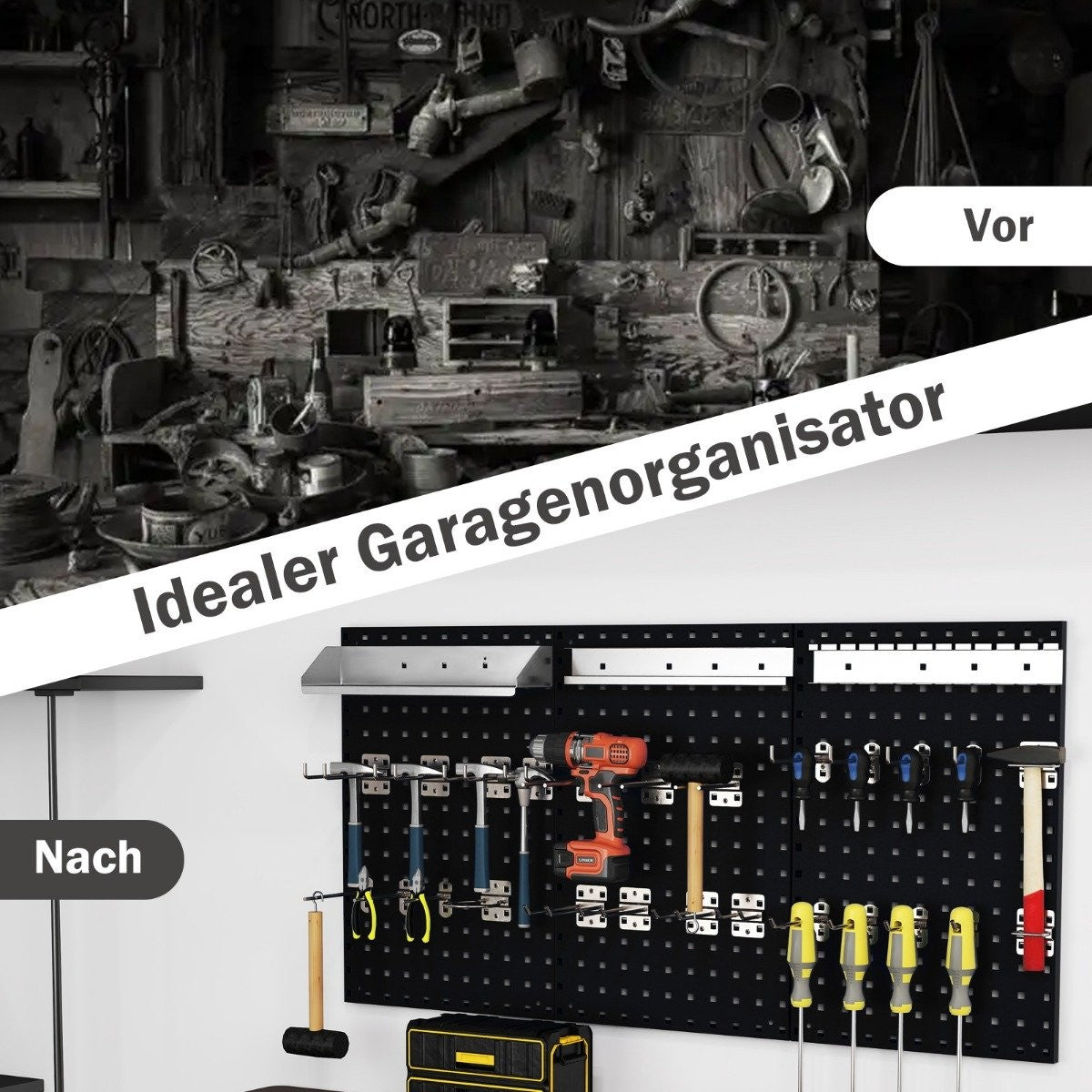 Tool wall tool perforated wall with 3 pegboards &amp; 28 Piece Hanging Accessories Black