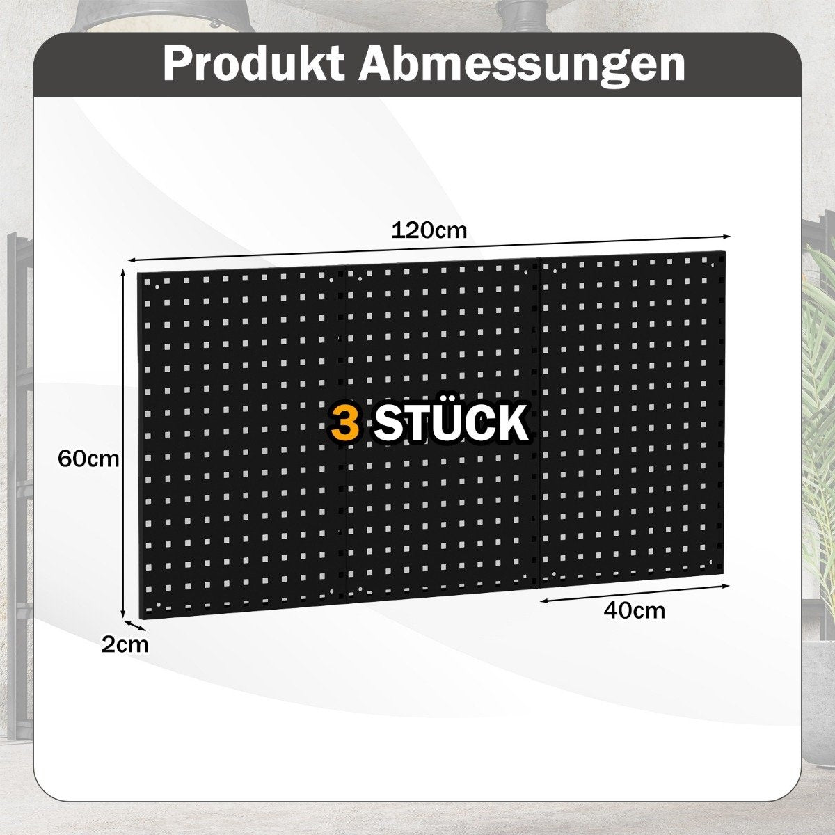 Tool wall tool perforated wall with 3 pegboards &amp; 28 Piece Hanging Accessories Black