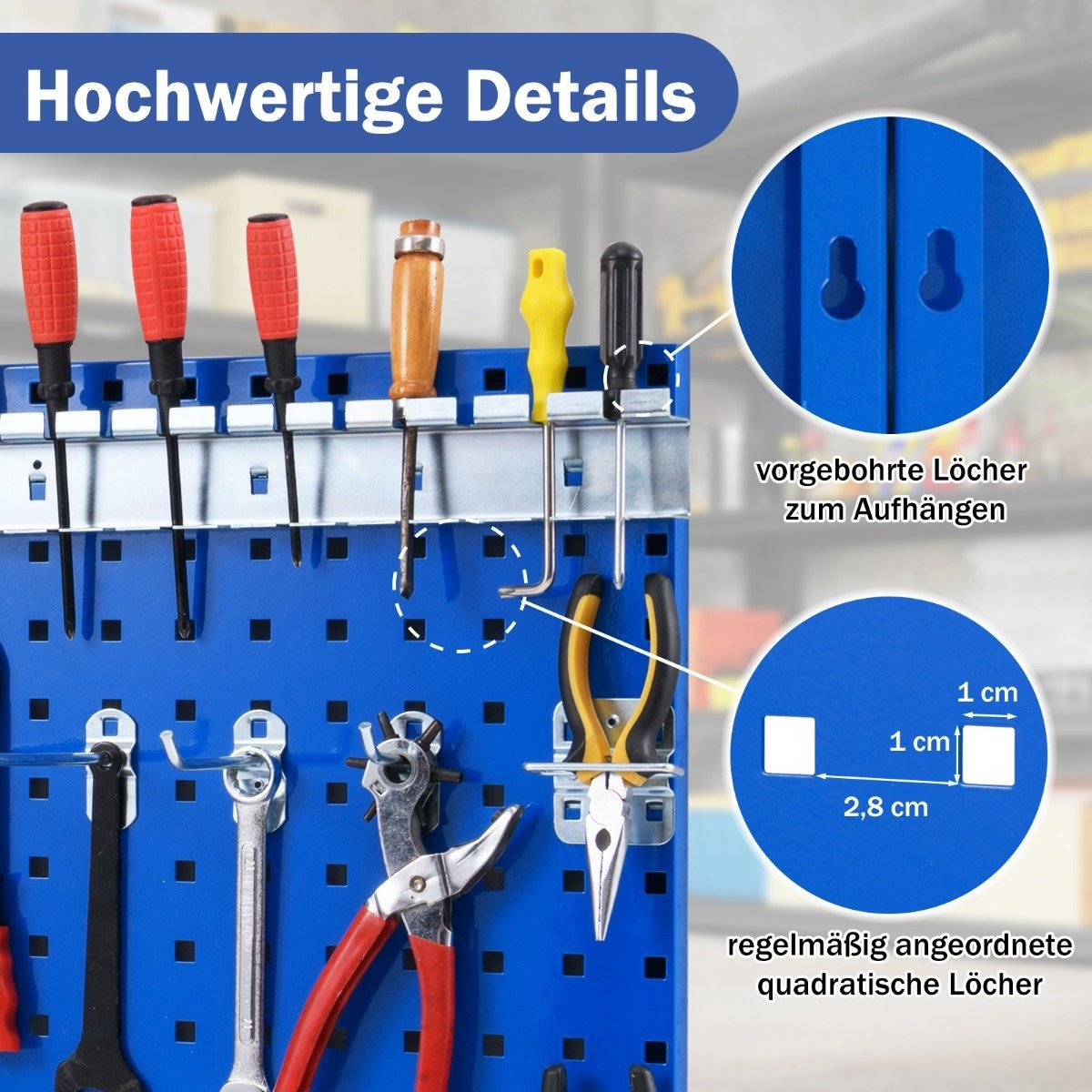 Tool wall tool perforated wall with 3 pegboards &amp; 28 Piece Hanging Accessories Blue