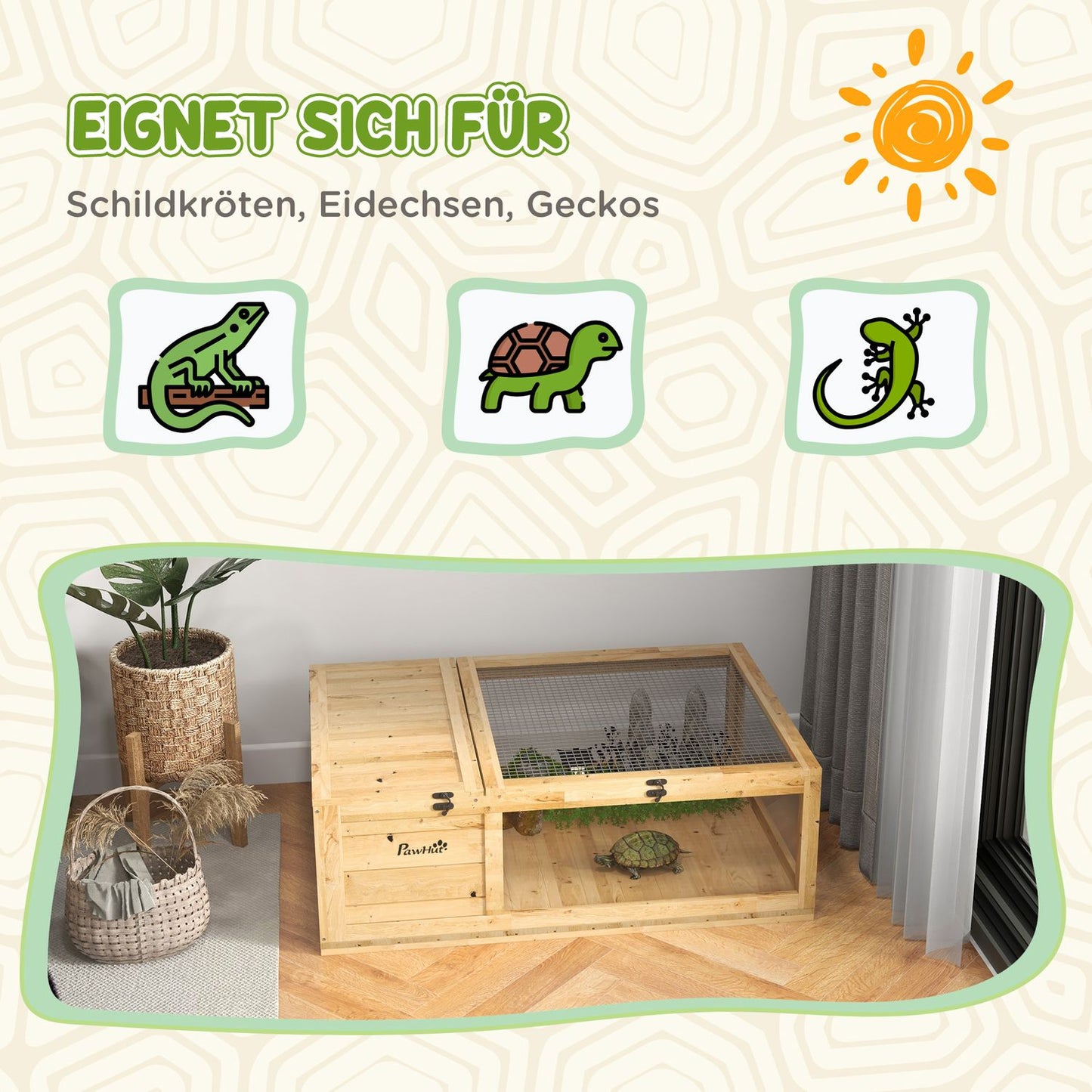 Tortoise Enclosure with Two Zones, Fir Wood, 91x60.5x32 cm