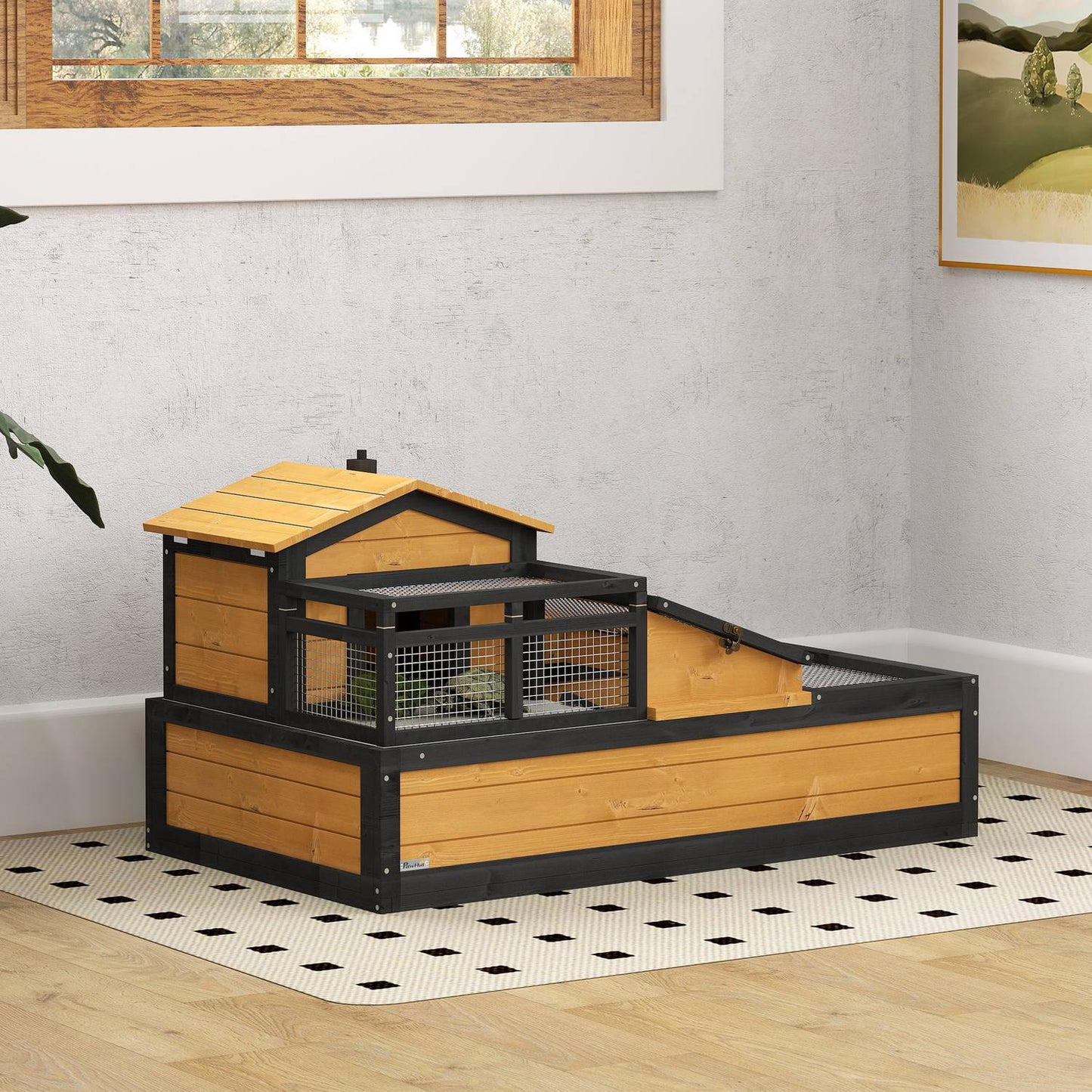 Tortoise House, 2 Levels, Indoor/Outdoor, Fir Wood, Yellow