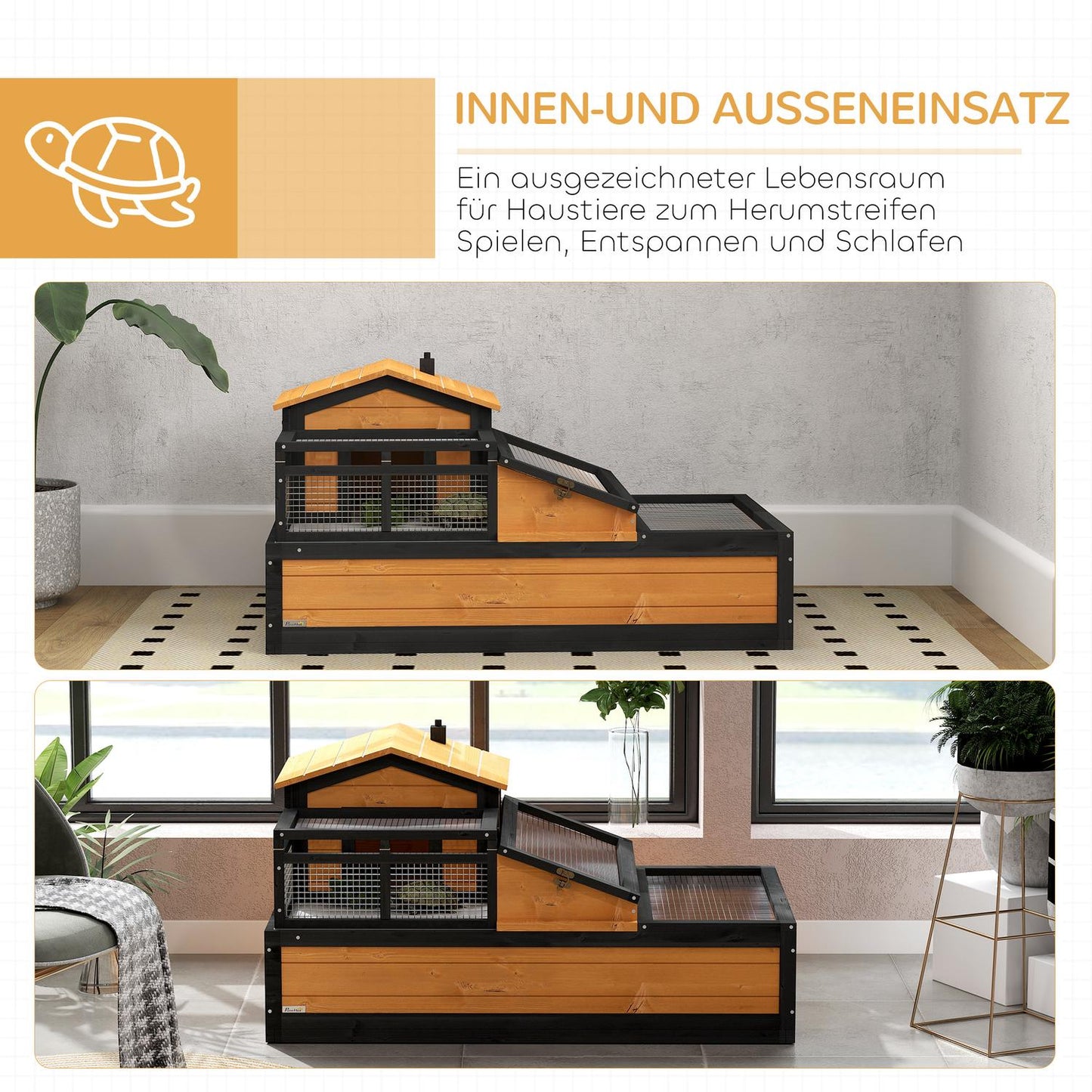 Tortoise House, 2 Levels, Indoor/Outdoor, Fir Wood, Yellow