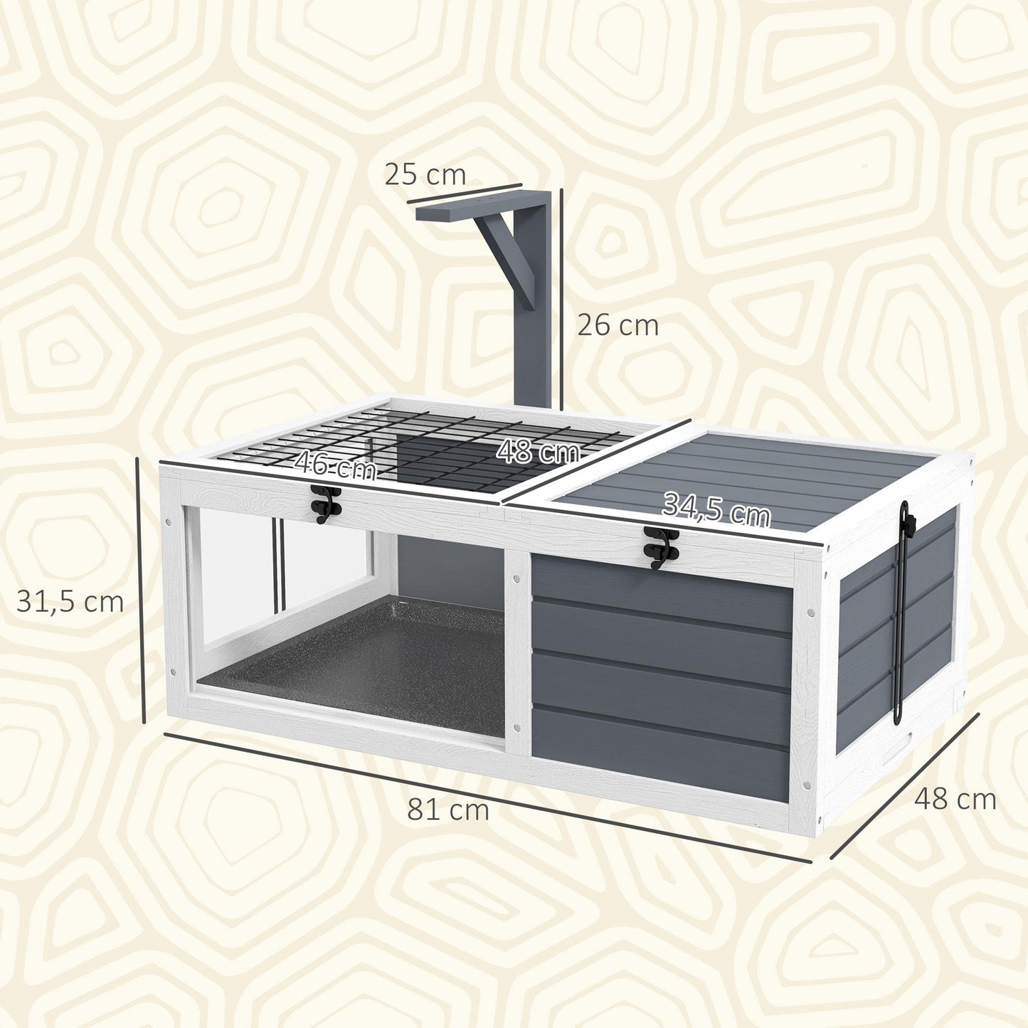 Tortoise House with 2 Rooms, Wood, Easy Clean, Grey