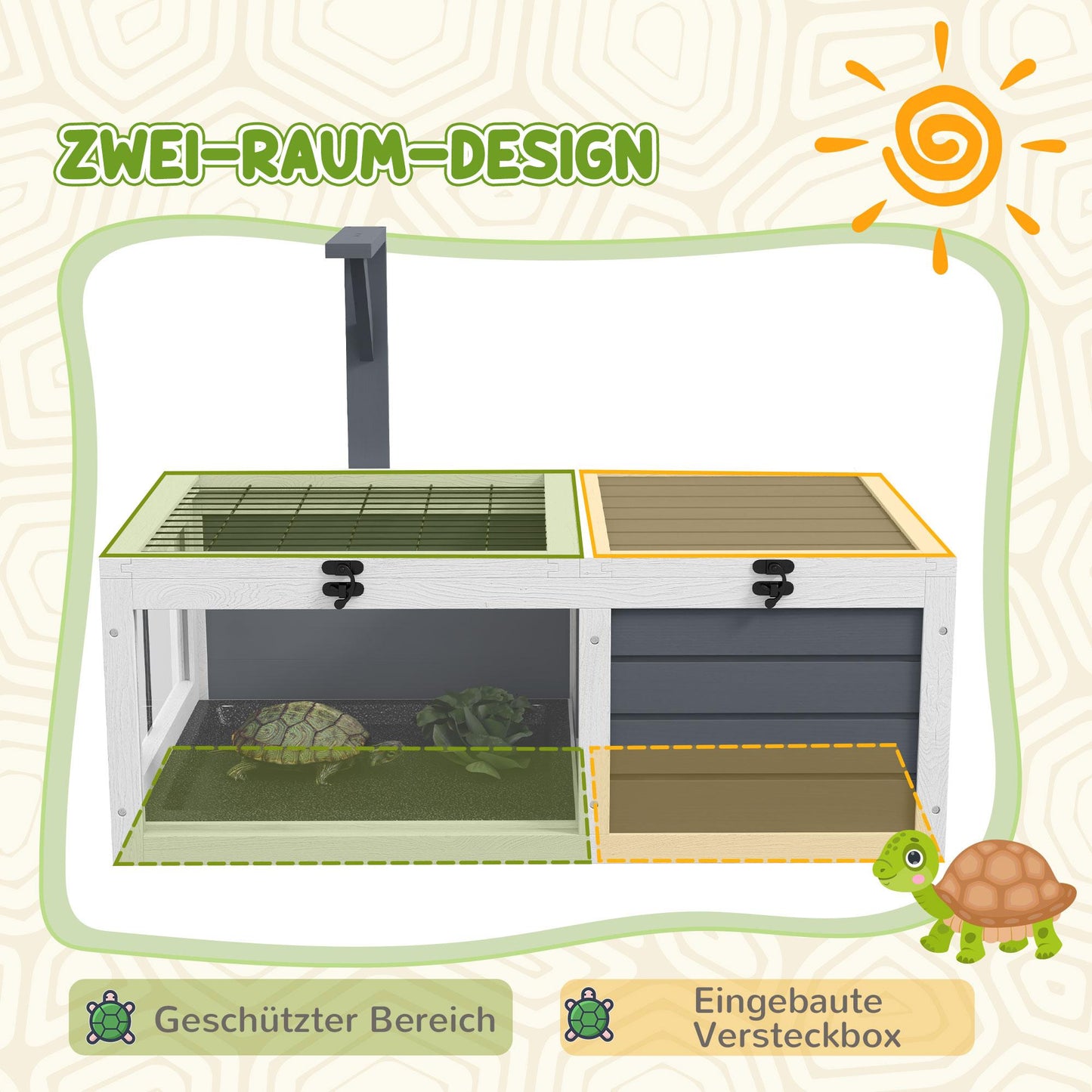 Tortoise House with 2 Rooms, Wood, Easy Clean, Grey