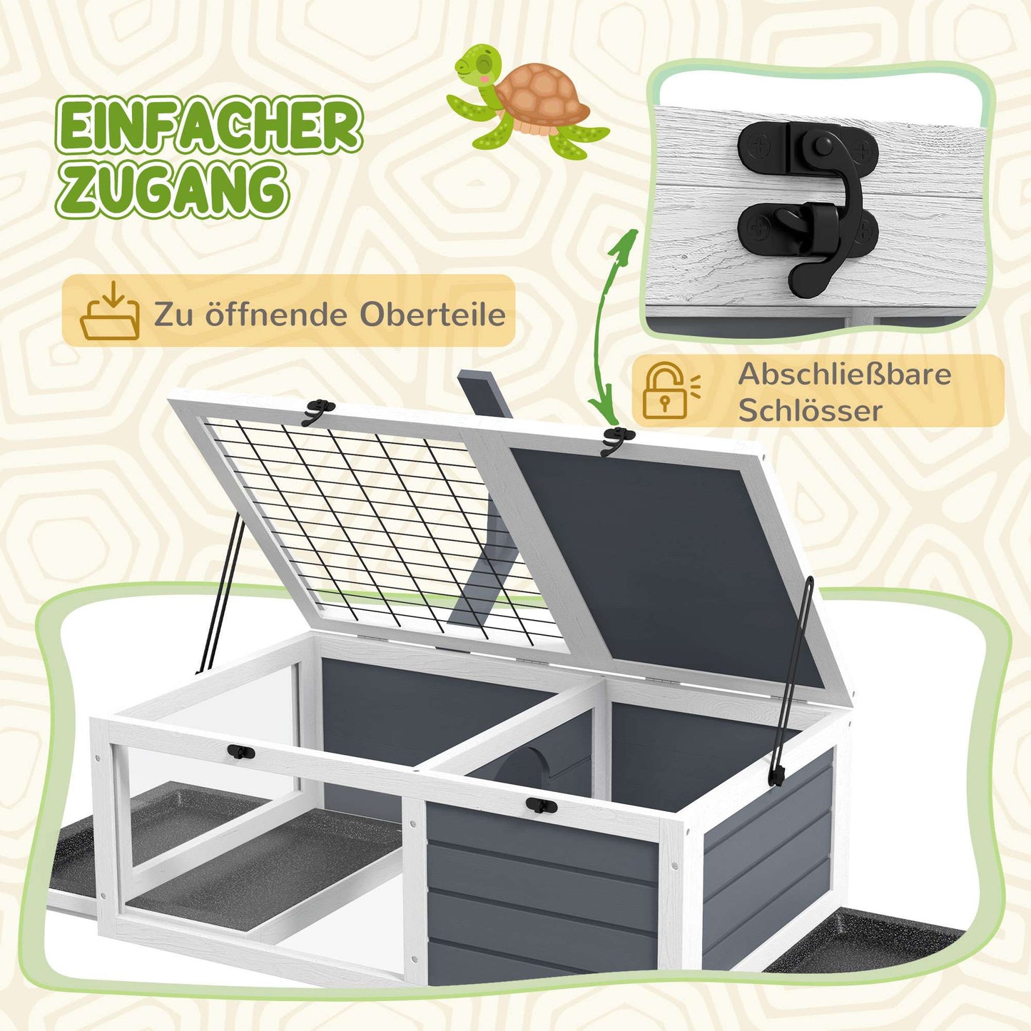 Tortoise House with 2 Rooms, Wood, Easy Clean, Grey