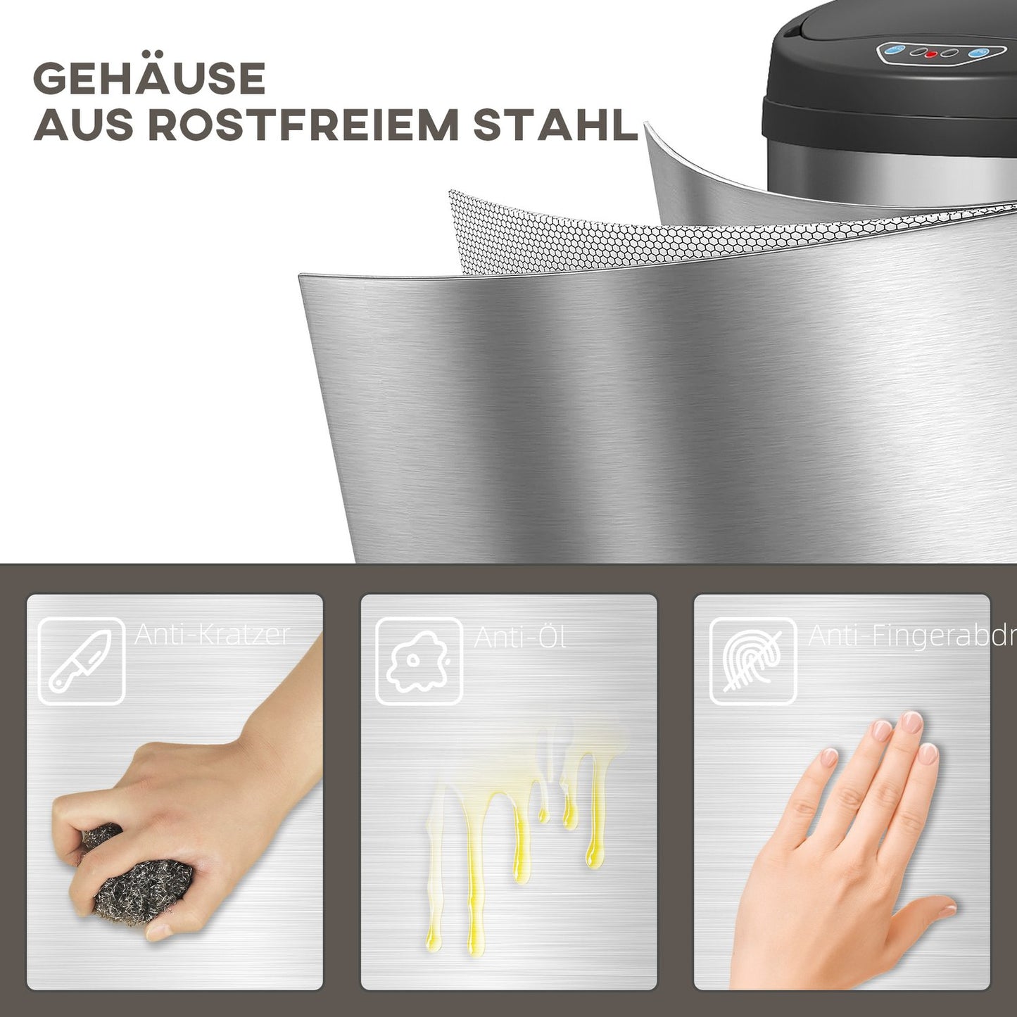 Touchless 42L Stainless Steel Sensor Trash Can