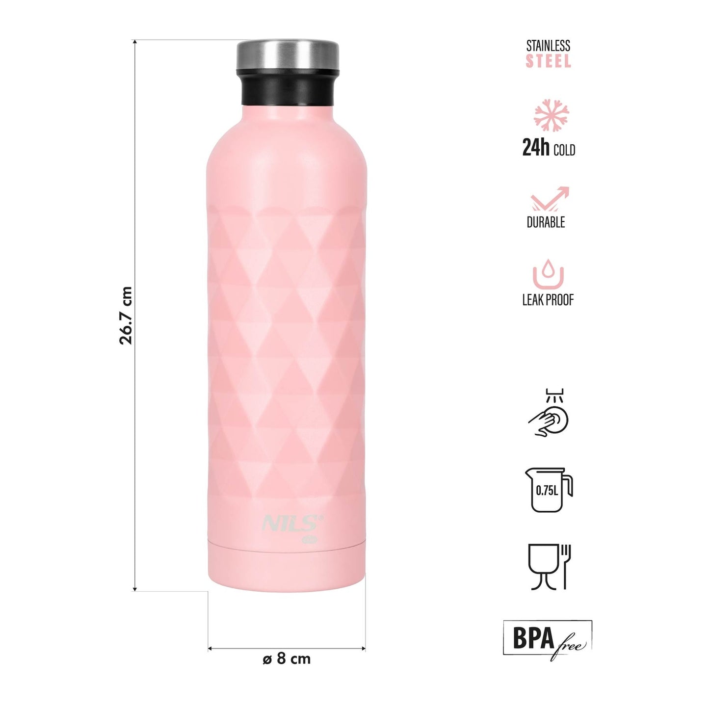 Tourist Water Bottle, 750ml, Pink