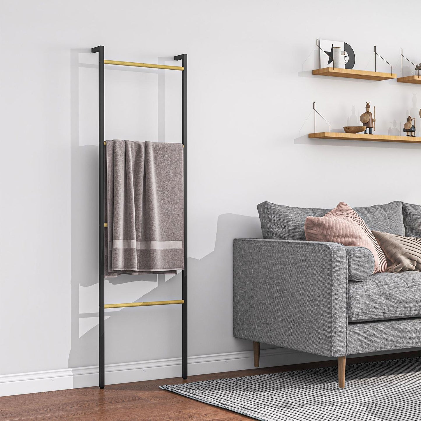 Towel ladder stand, 4-bar steel, space-saving black 49x167.5 cm