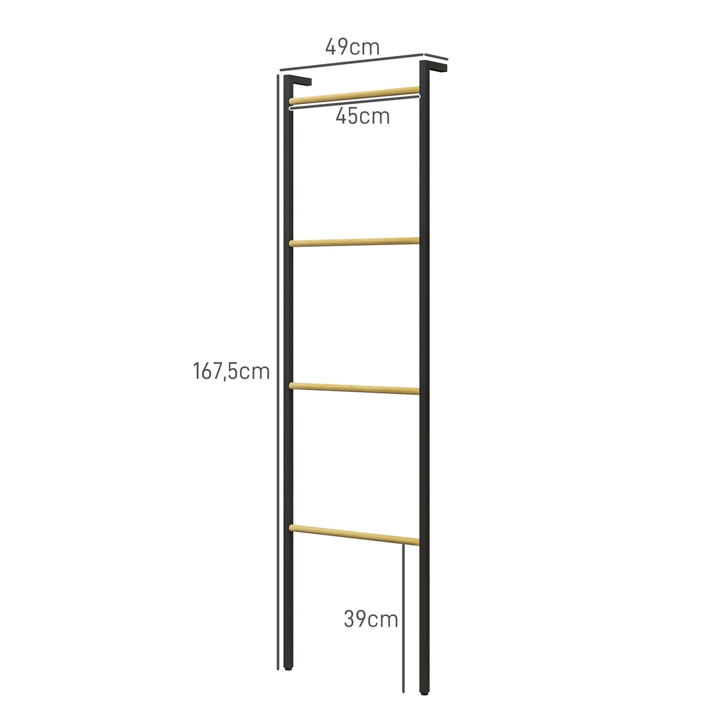 Towel ladder stand, 4-bar steel, space-saving black 49x167.5 cm