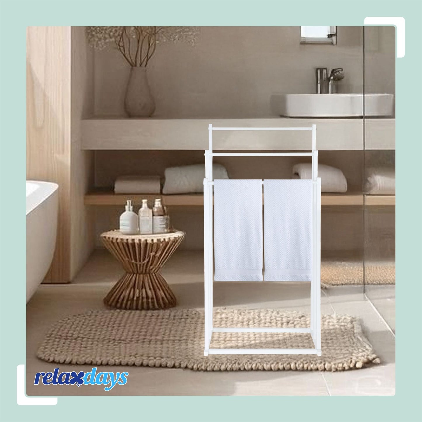 Towel Rack, 3 Rods – Metal and Bamboo Freestanding