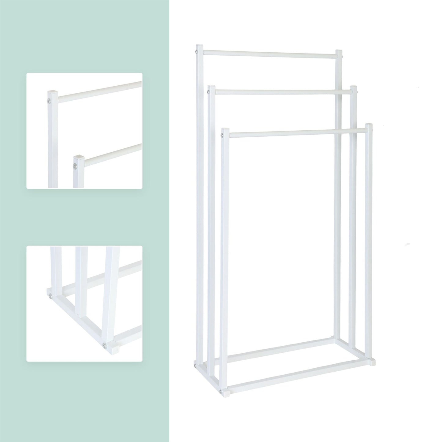 Towel Rack, 3 Rods – Metal and Bamboo Freestanding