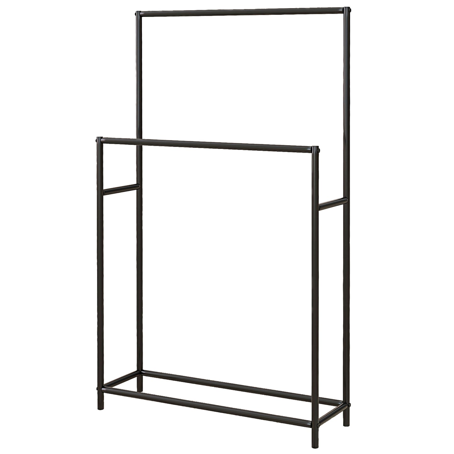 Freestanding towel rack in black metal, 2 rails, bathroom