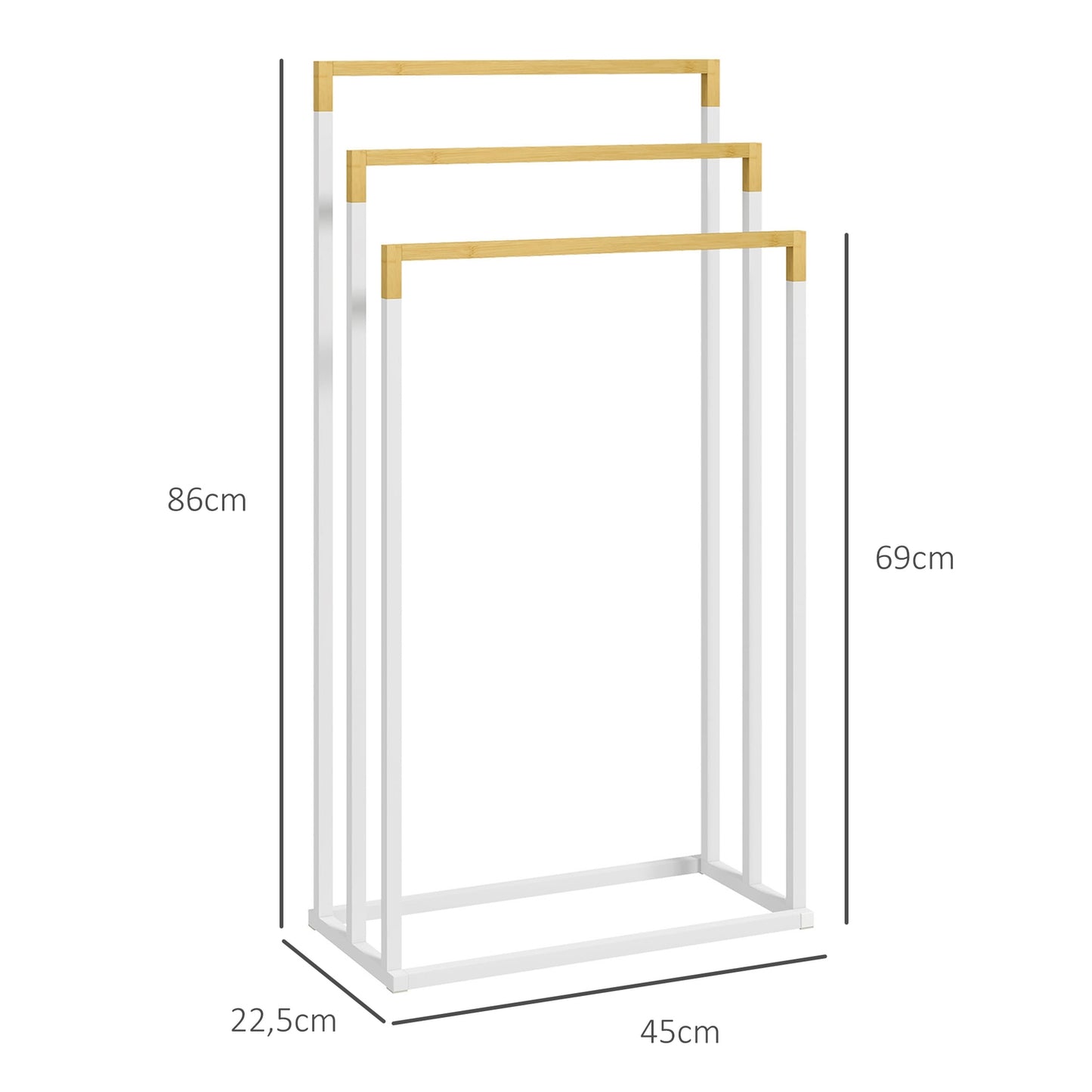 Freestanding towel rack in steel in bamboo - 3 rails, white