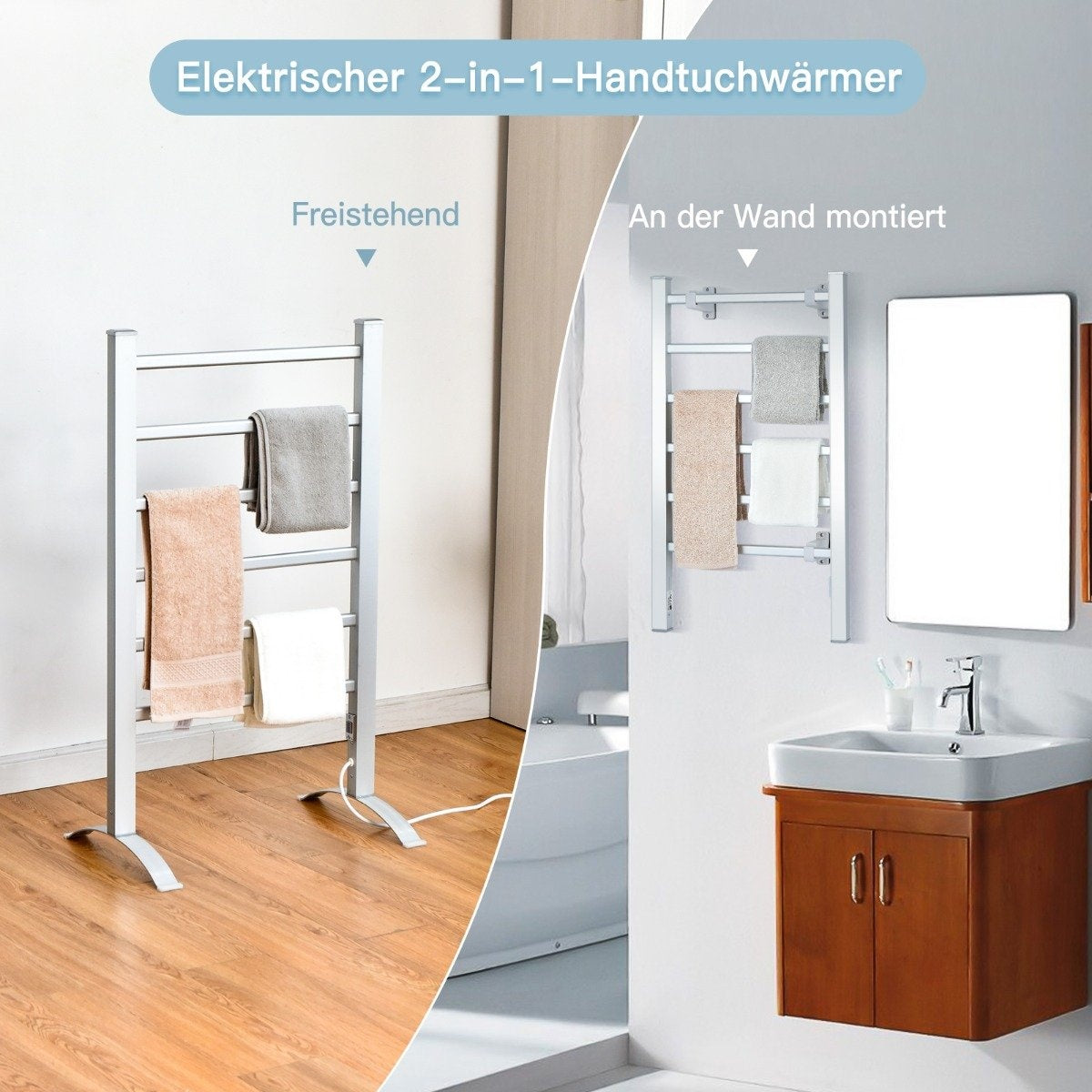 Towel Rack Multifunctional Electric Towel Warmer with 6 Bars Silver