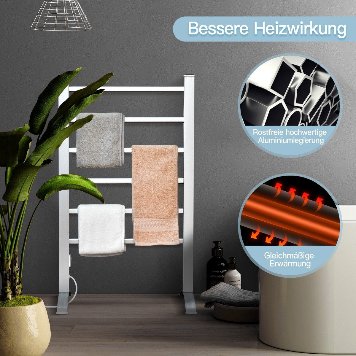 Towel Rack Multifunctional Electric Towel Warmer with 6 Bars Silver