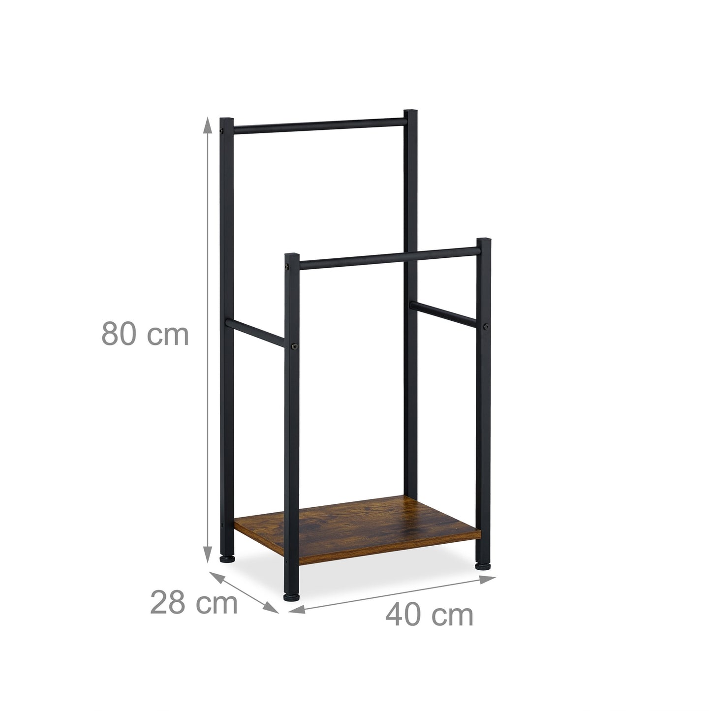 Towel Rack with 2 Bars and Wood-Effect Shelf