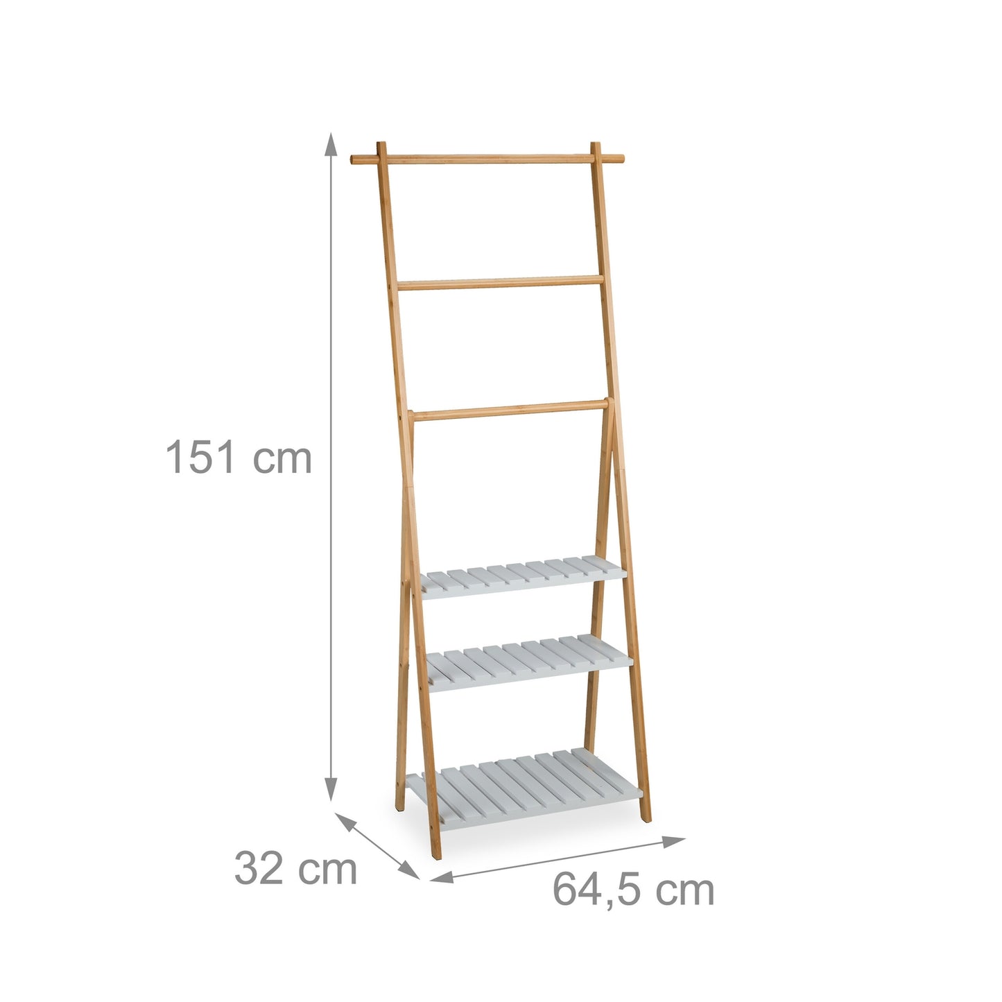 Towel Rack with 3 Bars and Shelves, Bamboo
