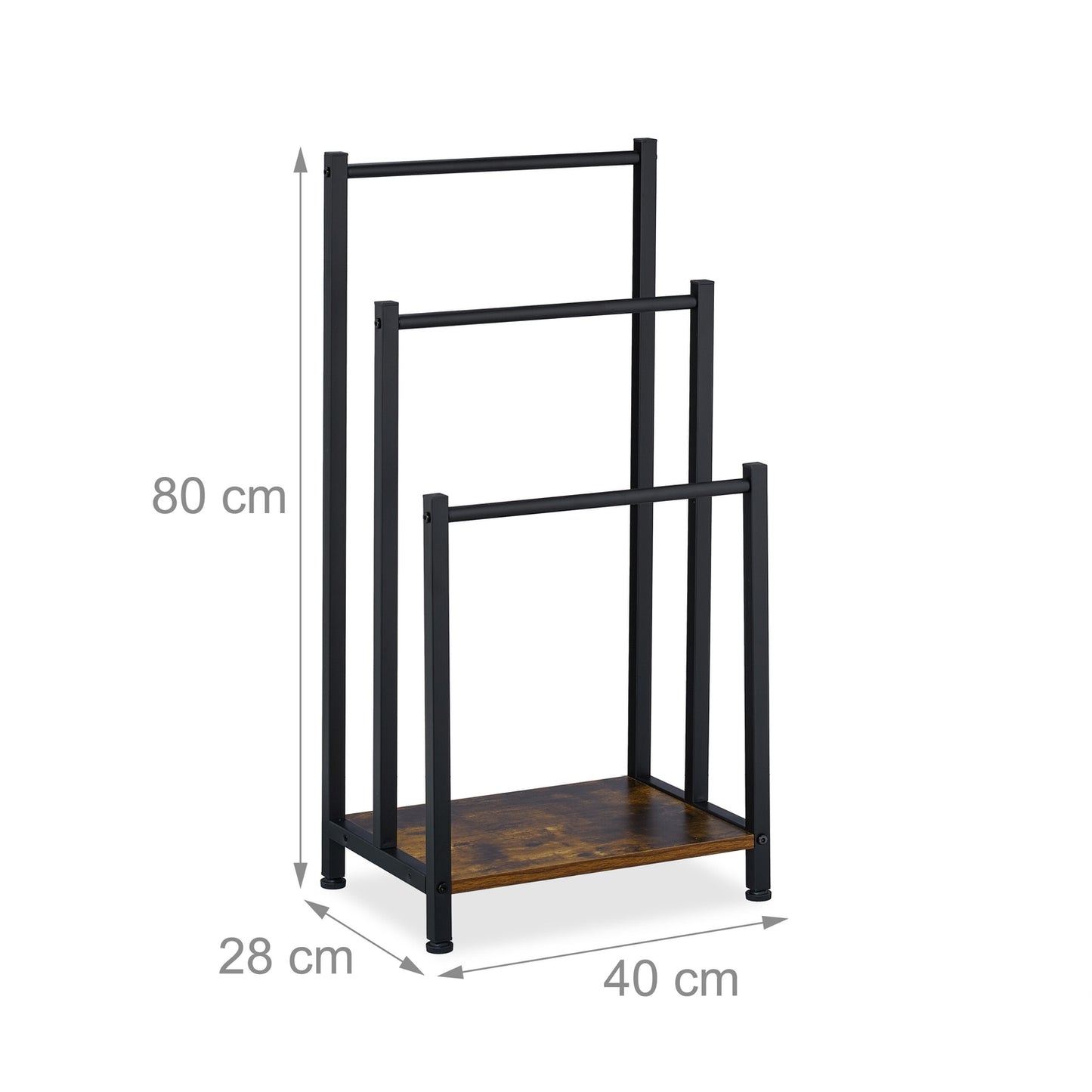 Towel Rack with 3 Bars and Wood-Effect Shelf