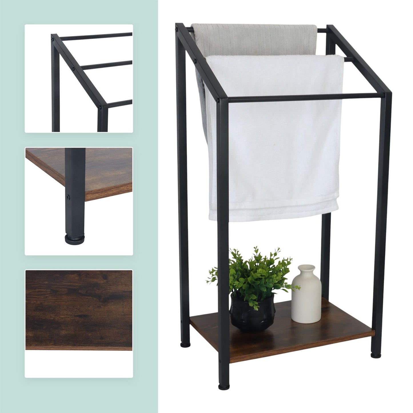 Towel Rack with Shelf – 3 Bars, Freestanding