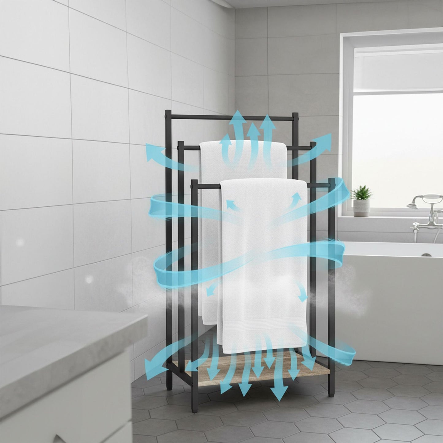 Towel Rack with Shelf – Freestanding, Metal Frame
