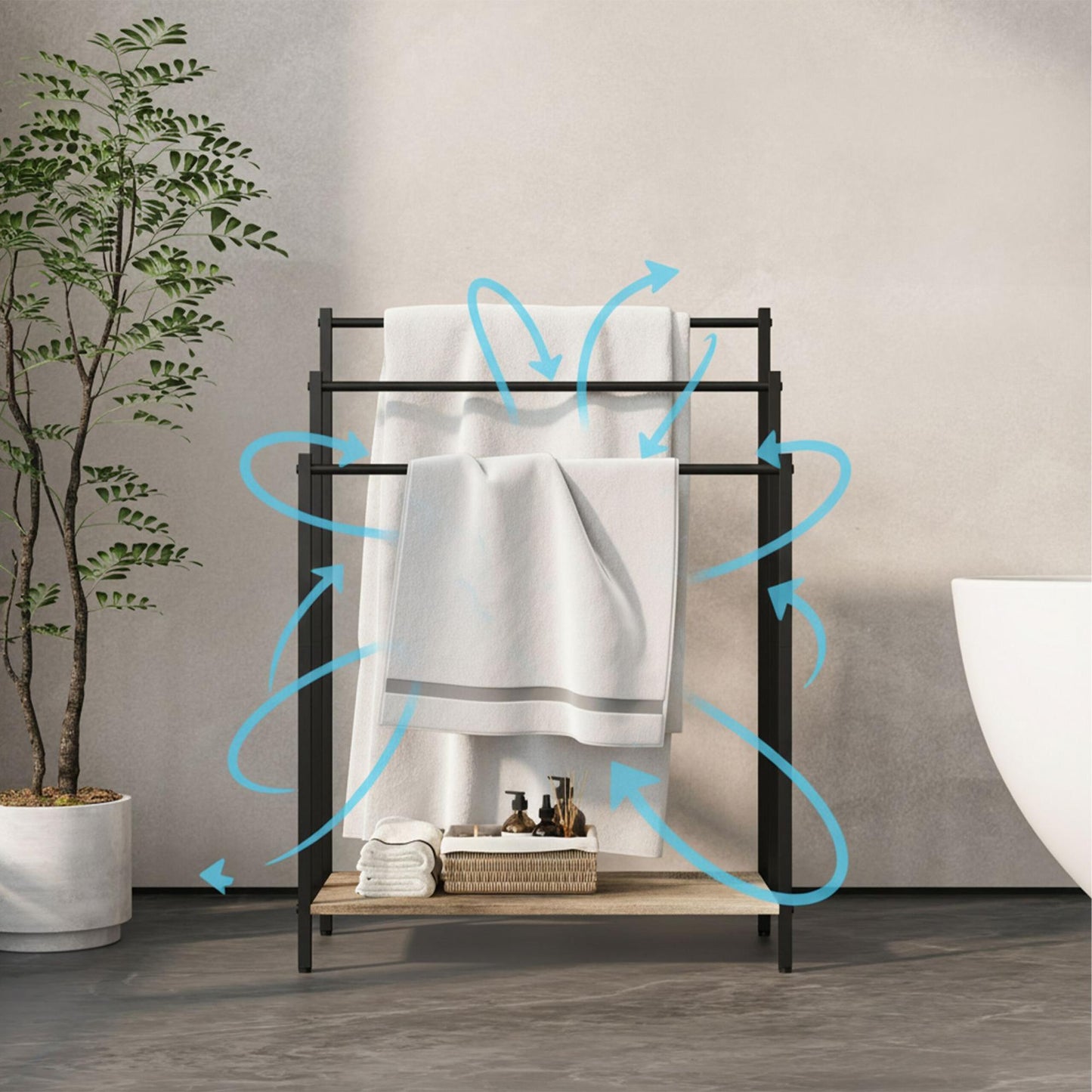 Towel Rack with Shelf, Freestanding Metal Frame