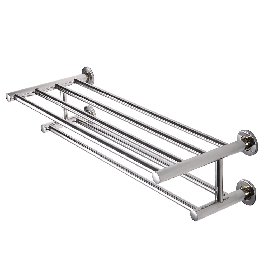 Towel Rack with Shelf, Stainless Steel, Wall-Mounted