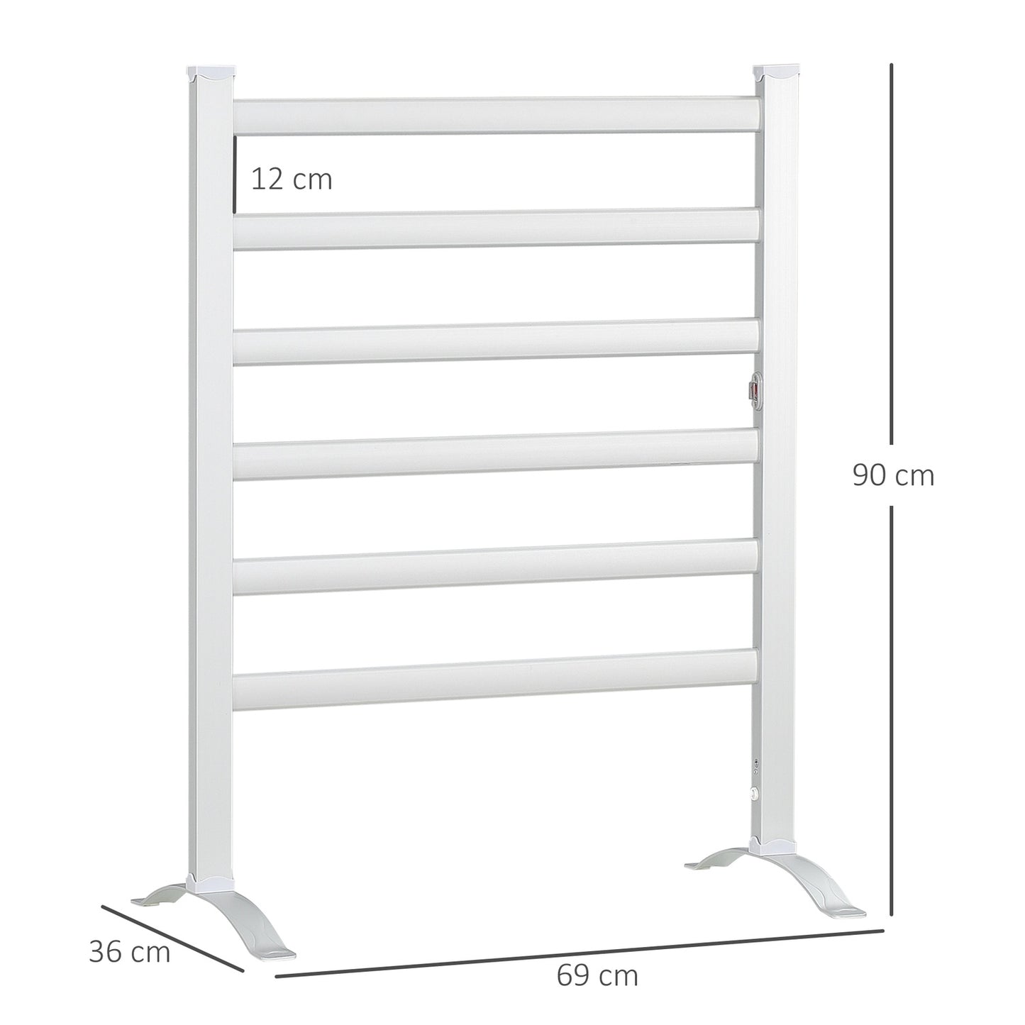 Electric towel rail, 6 rods, white aluminium, bathroom