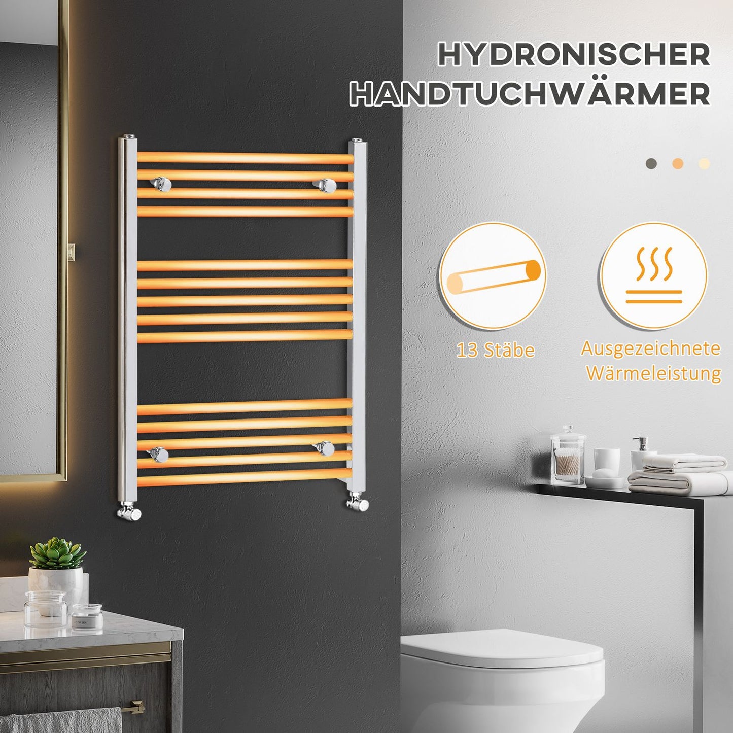 Hydronic towel cooler, 14 rods carbon steel, 600x800 mm